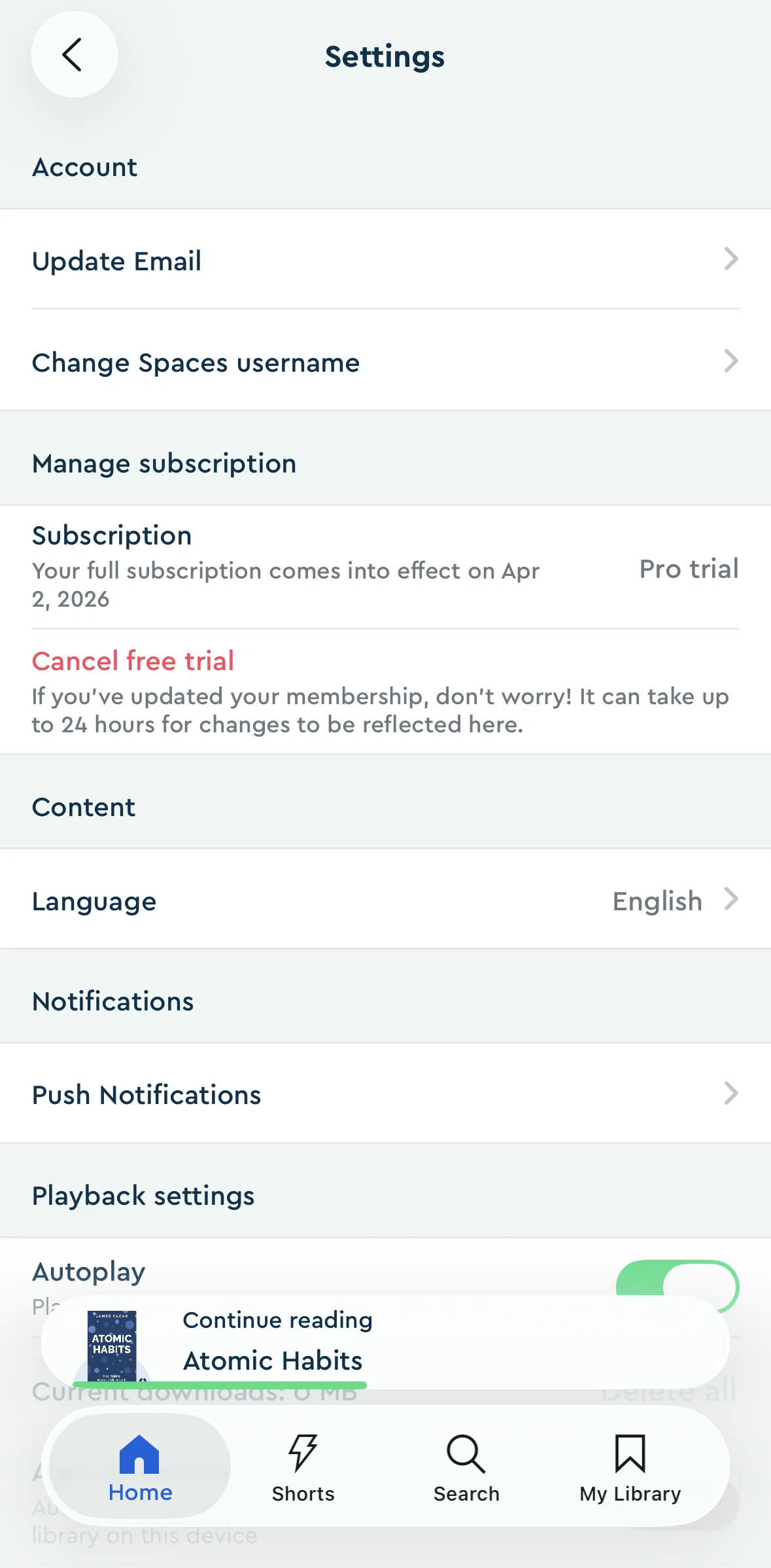 Blinkist Screen screen in the Canceling free trial flow