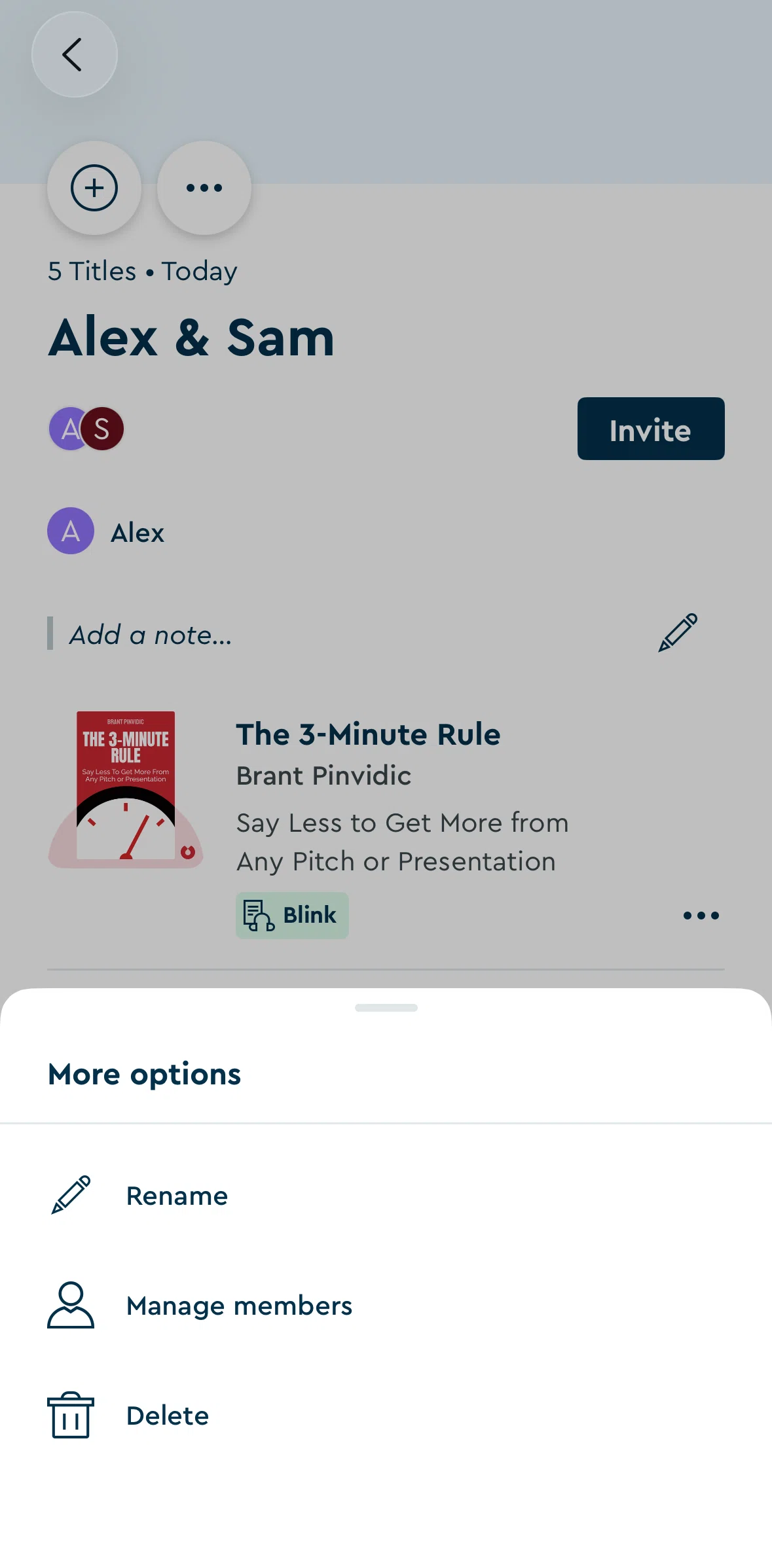 Blinkist Screen screen in the Deleting a space flow