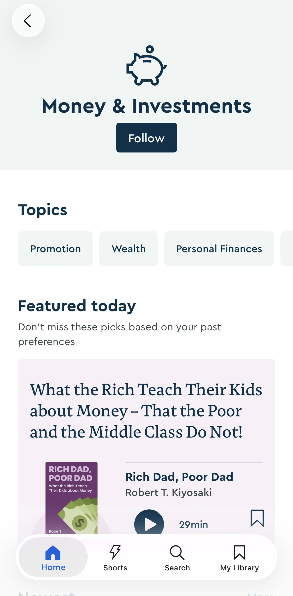 Blinkist Screen screen in the Following a topic flow