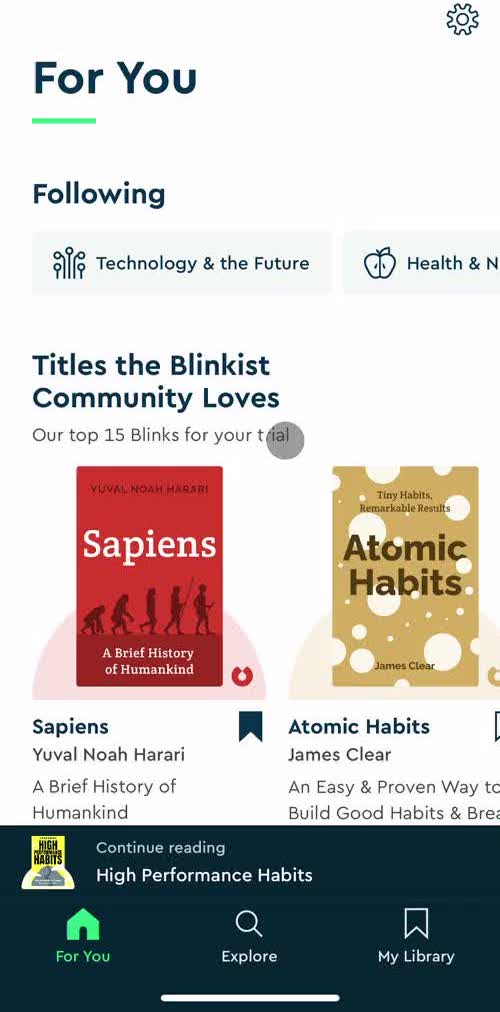 Blinkist Home screen in the Giving Feedback flow