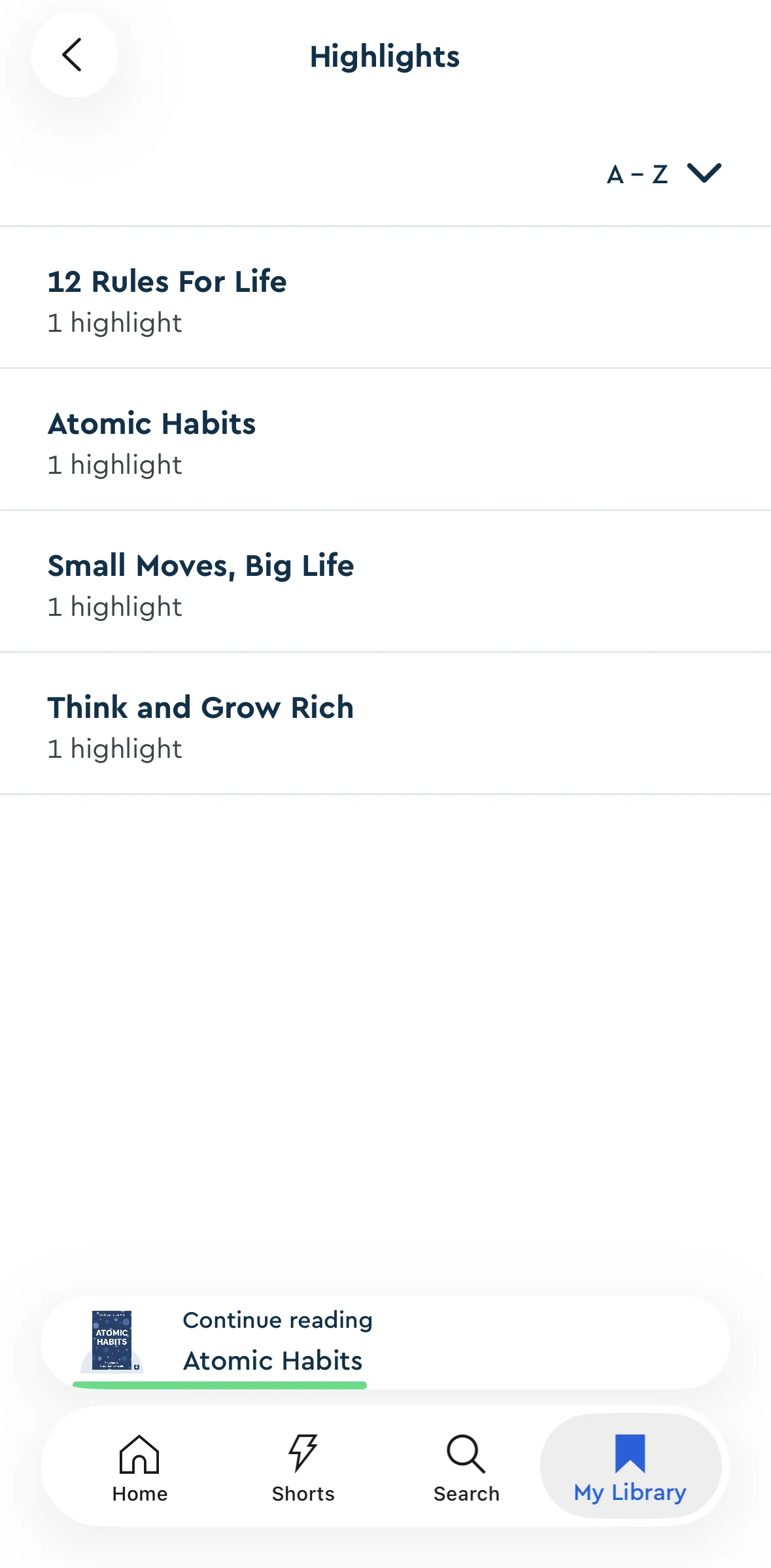 Blinkist Screen screen in the Highlights detail flow