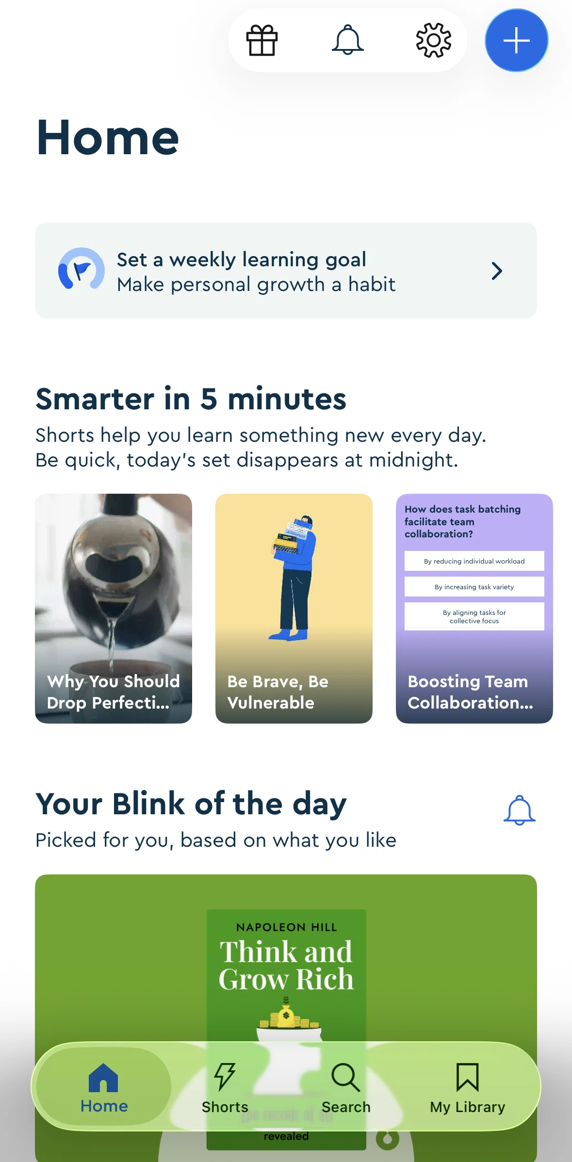 Blinkist Screen screen in the Home flow