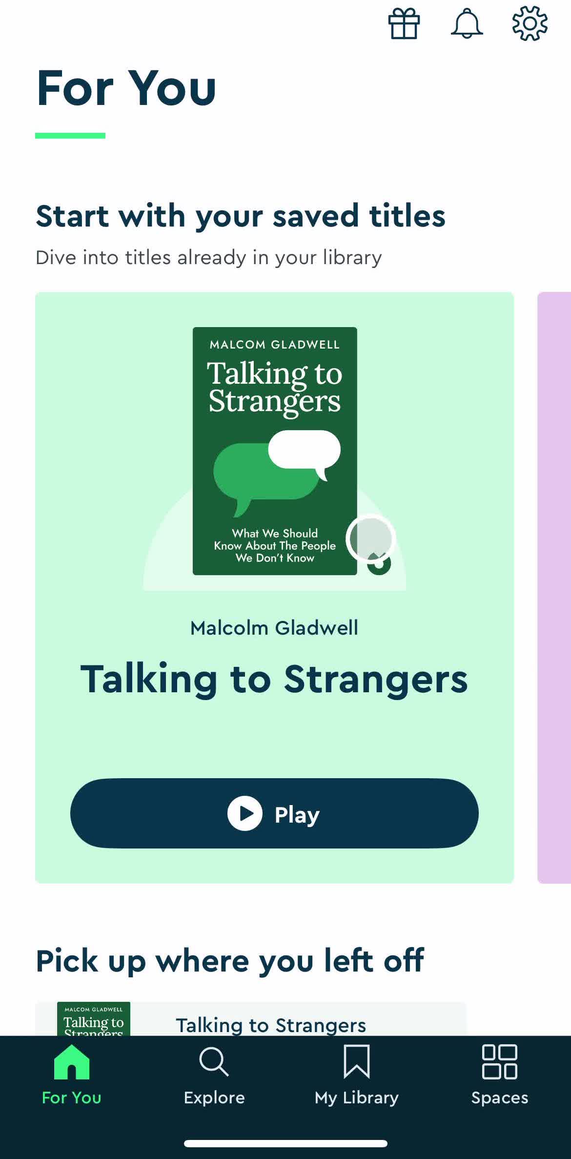 Blinkist Home screen in the Listening flow