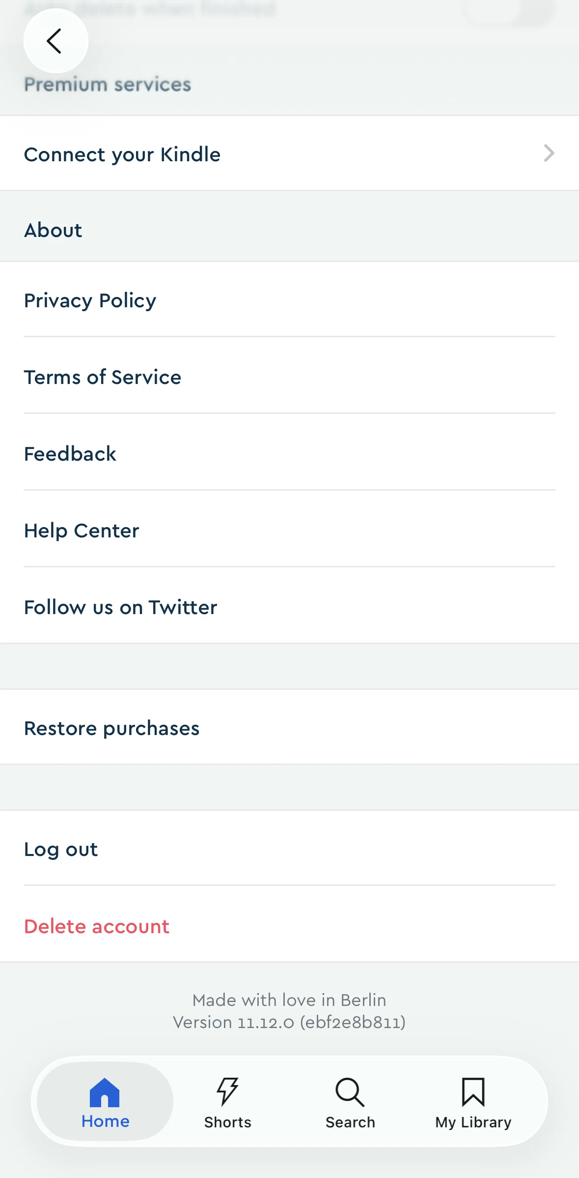 Blinkist Screen screen in the Logging out flow