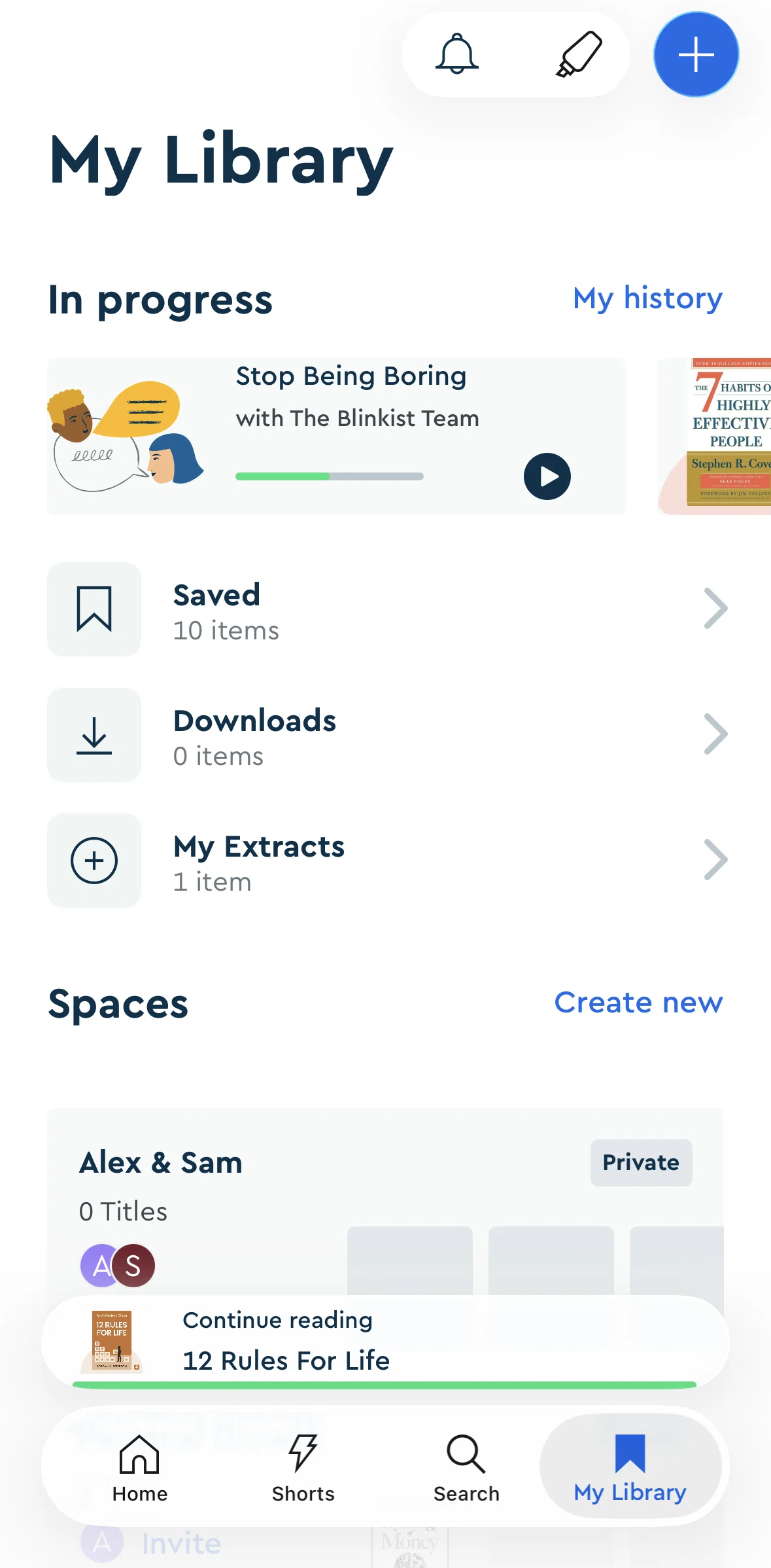 Blinkist Screen screen in the My history flow