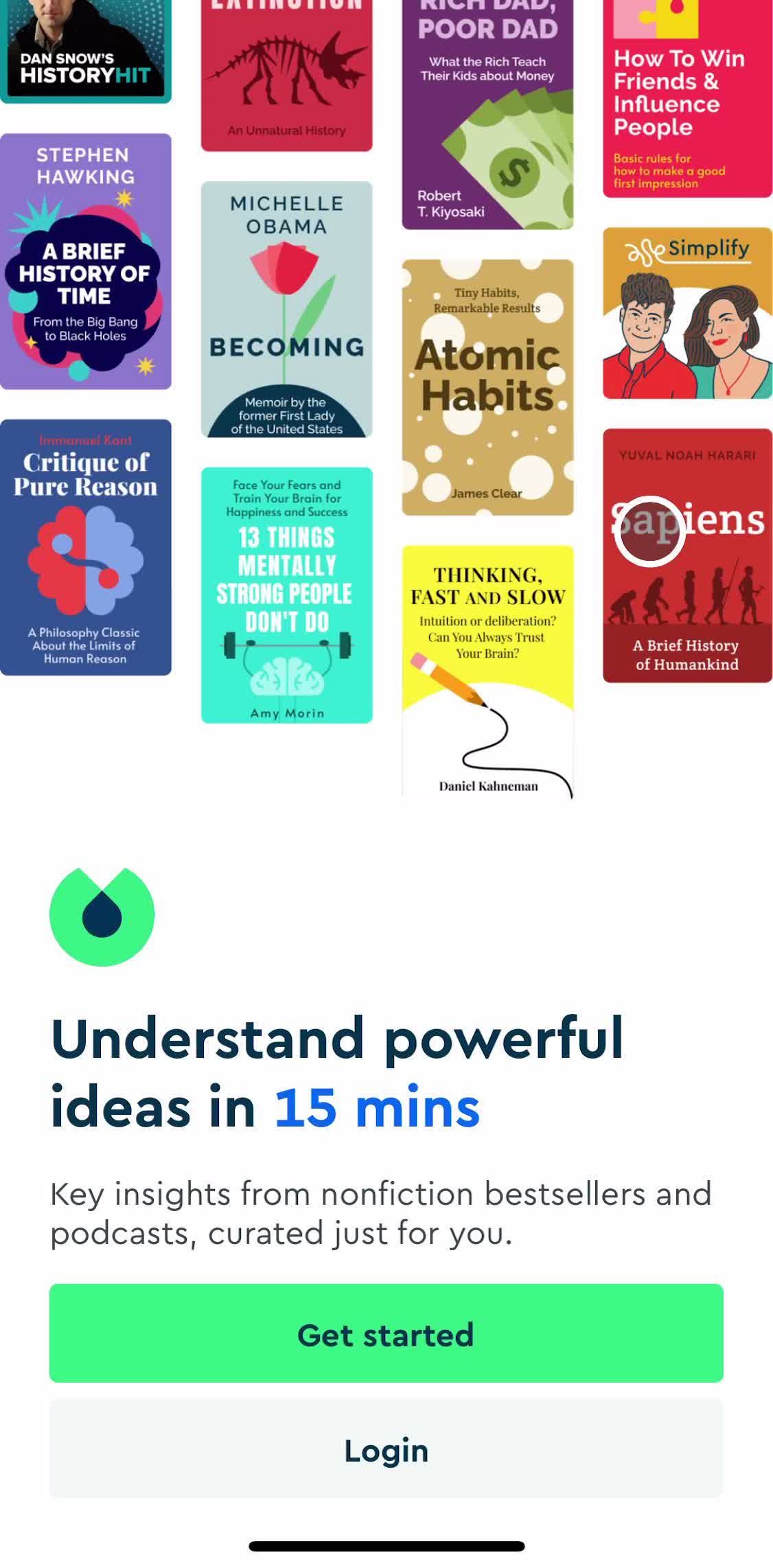 Blinkist Start screen screen in the Onboarding flow