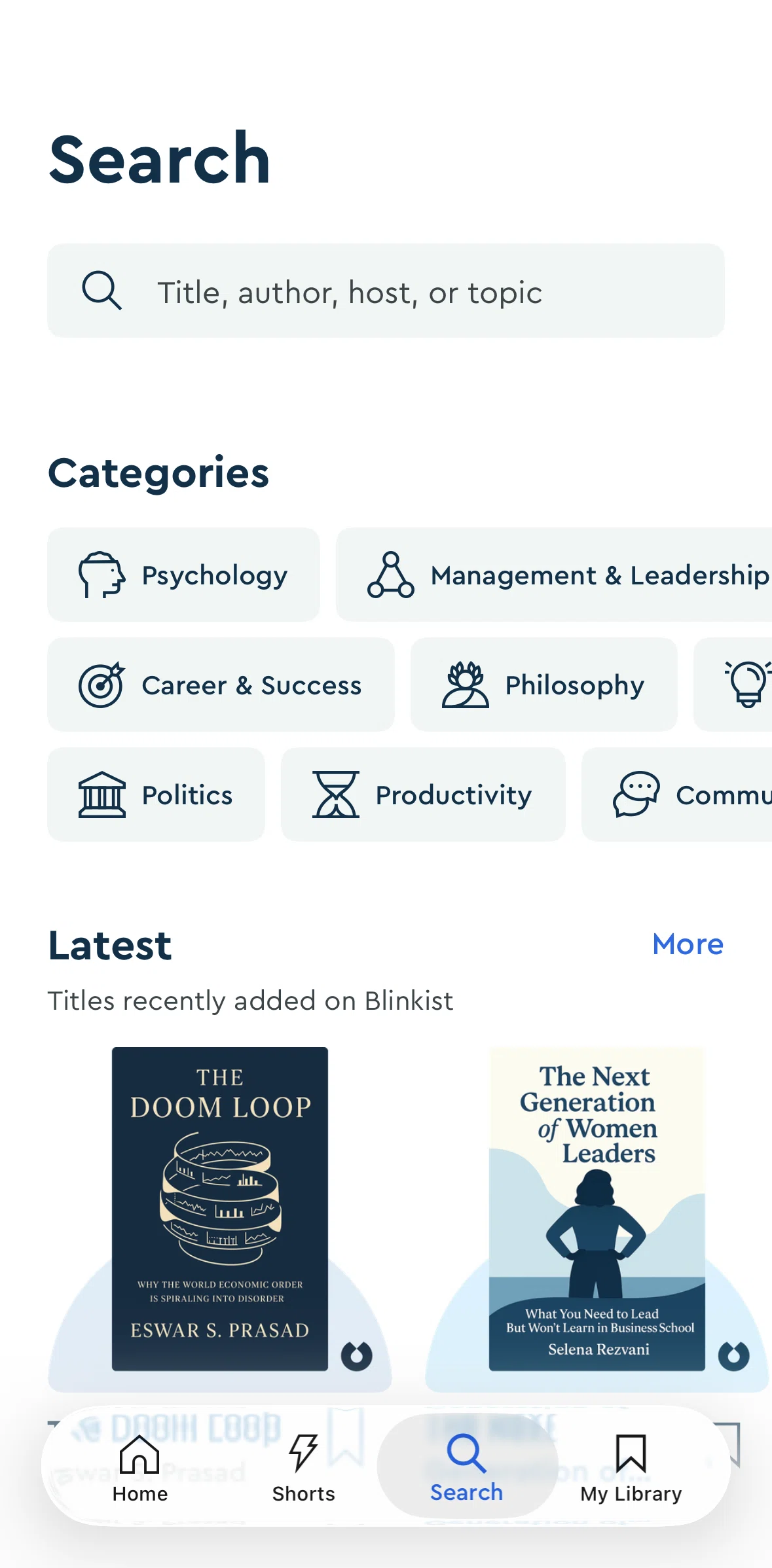 Blinkist Screen screen in the Searching Blinkist flow