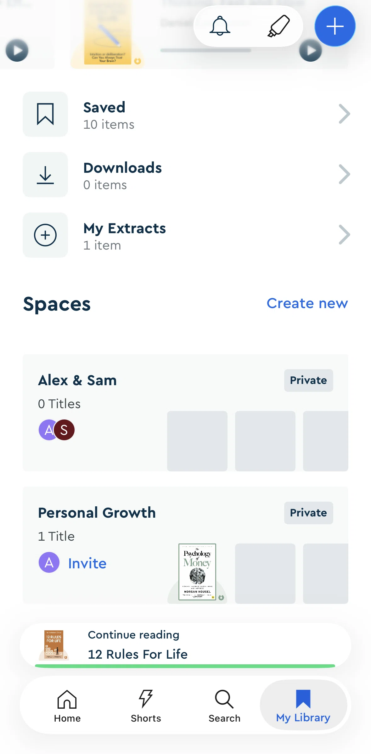 Blinkist Screen screen in the Spaces detail flow