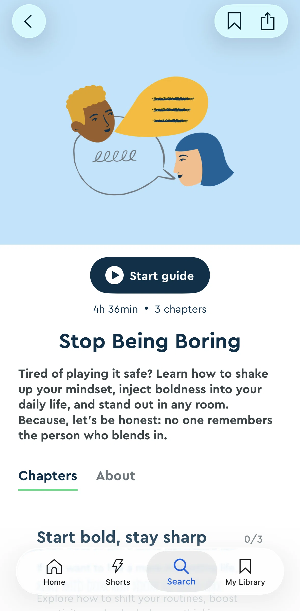 Blinkist Screen screen in the Starting a guide flow