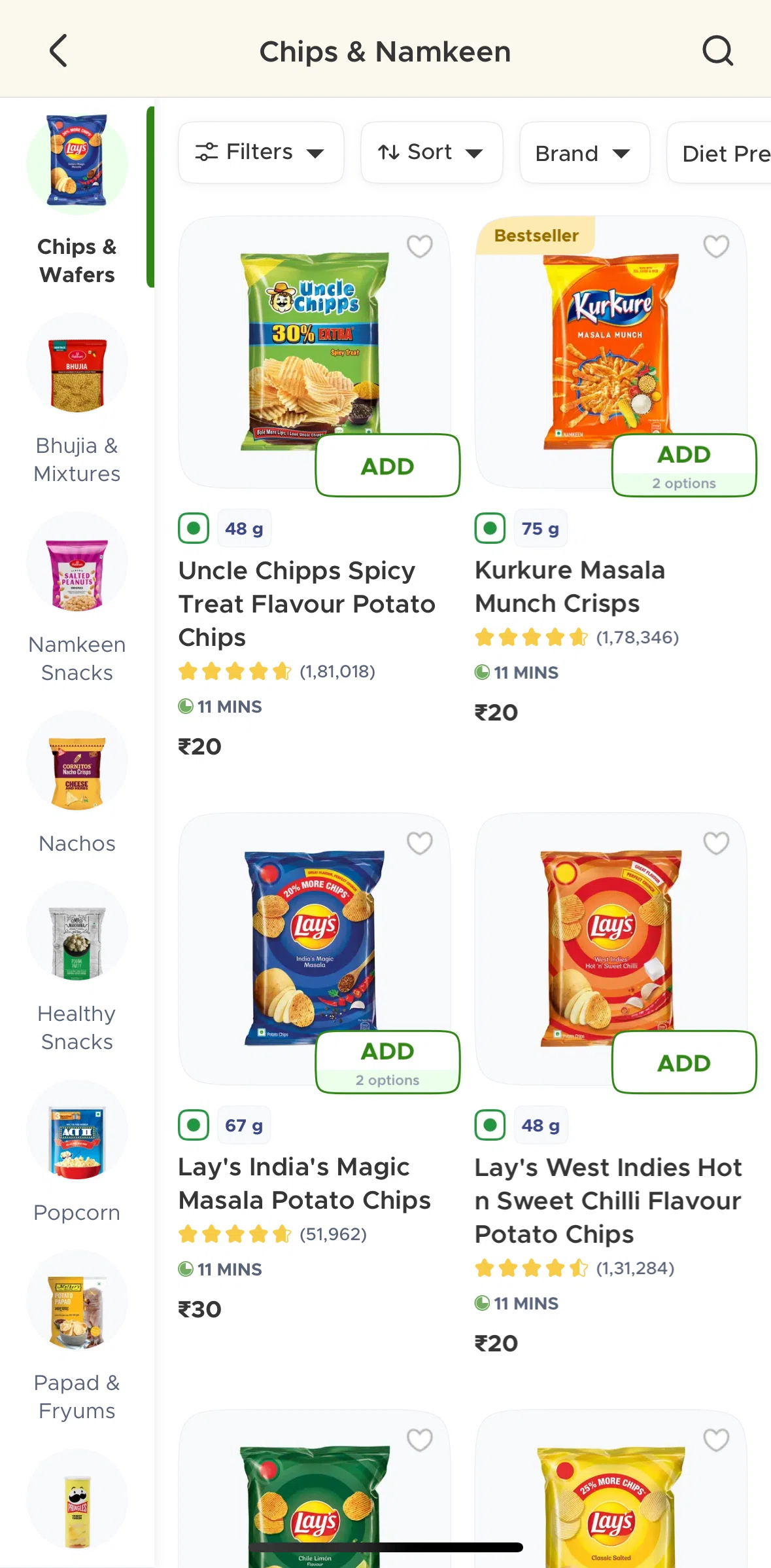 Blinkit Screen screen in the Adding to cart flow