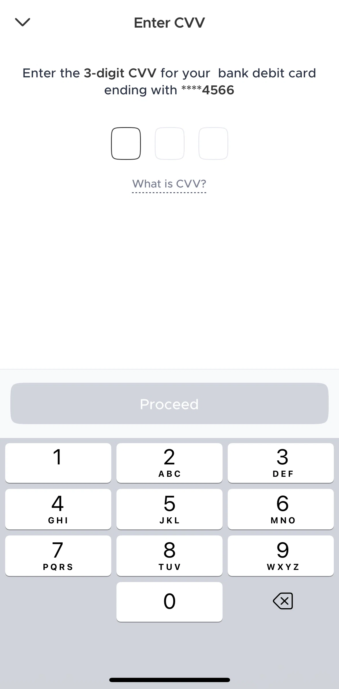 Blinkit Screen screen in the CVV information flow