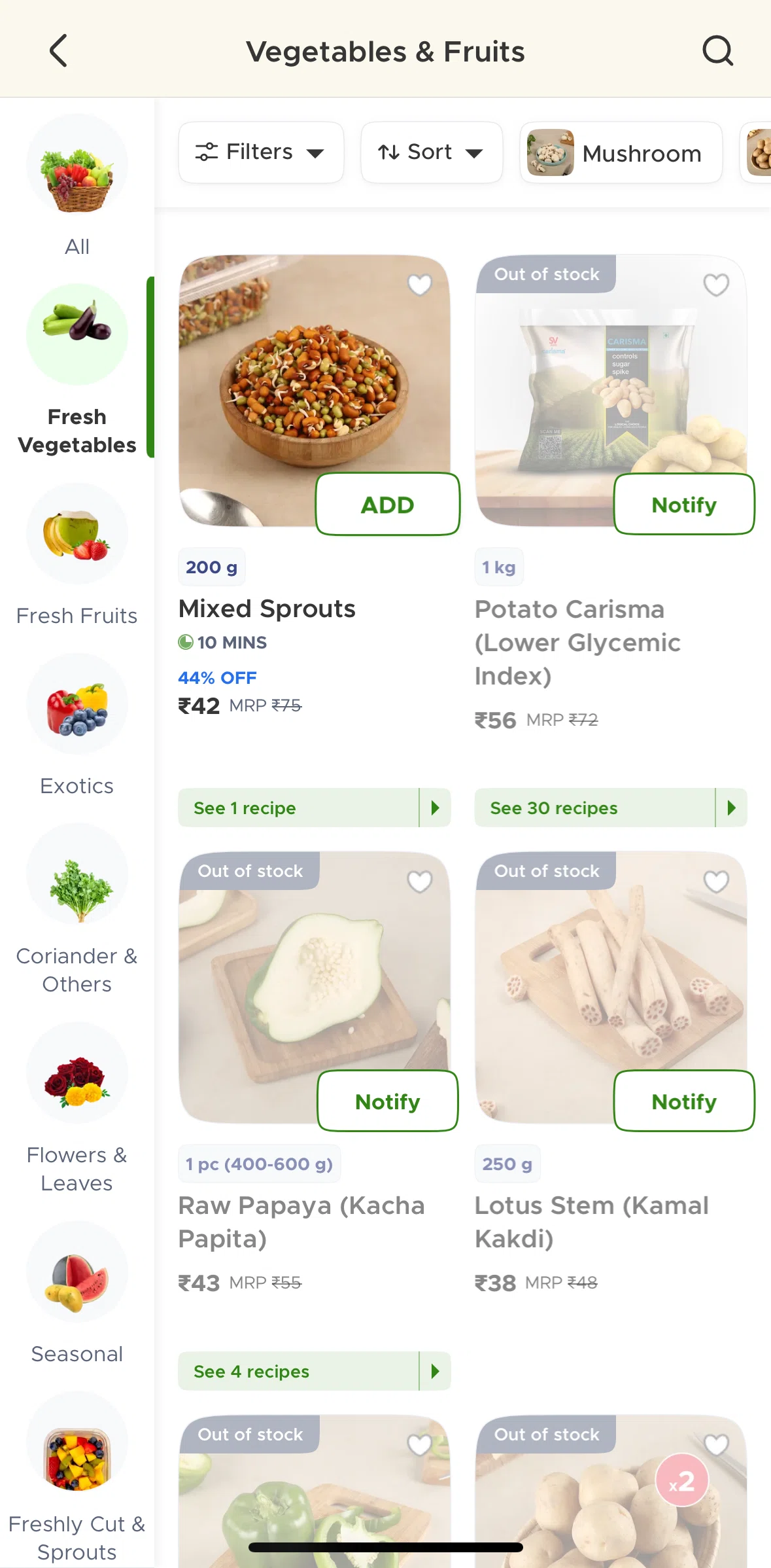 Blinkit Screen screen in the Enabling product notifications flow