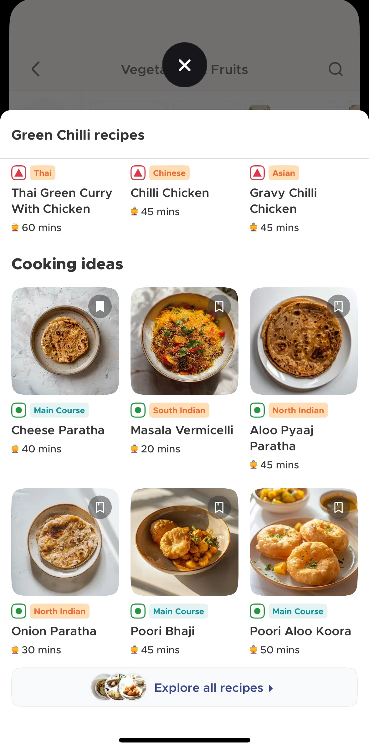 Blinkit Screen screen in the Explore all recipes flow