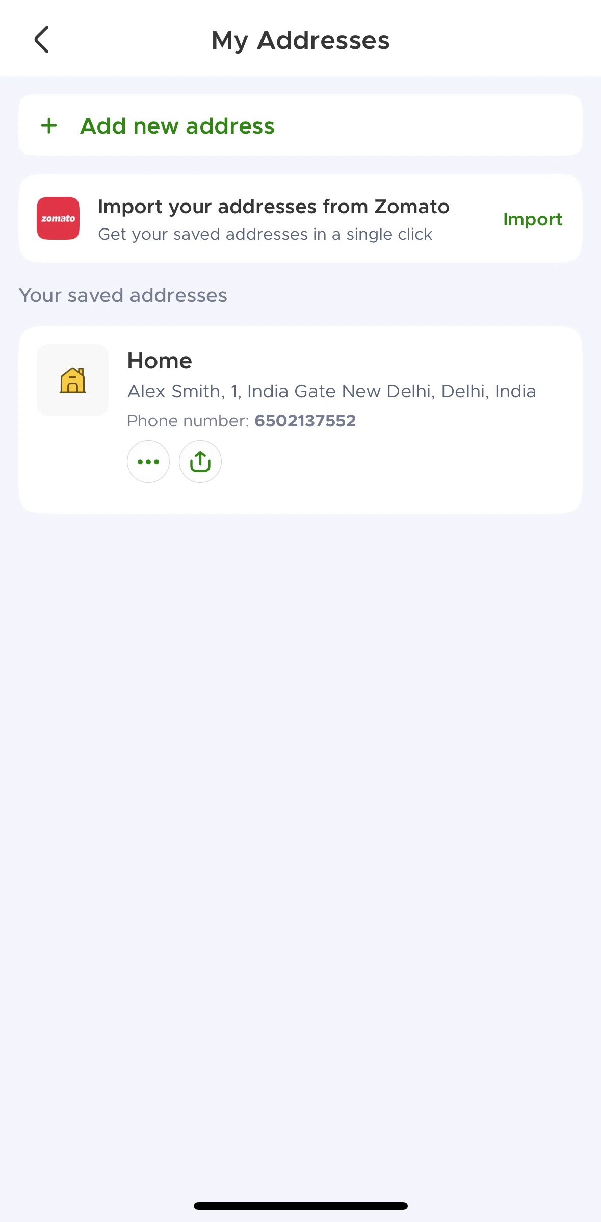 Blinkit Screen screen in the Import addresses from Zomato flow