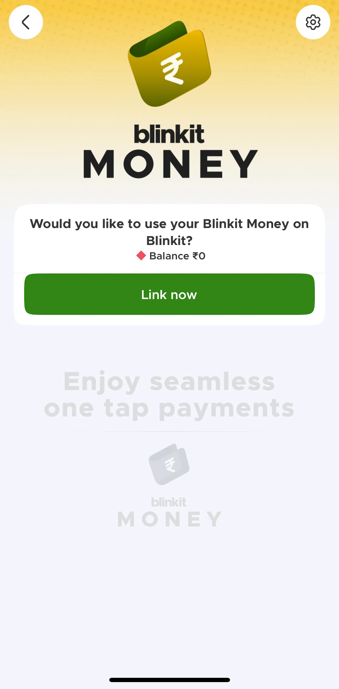 Blinkit Screen screen in the Linking to a phone number flow