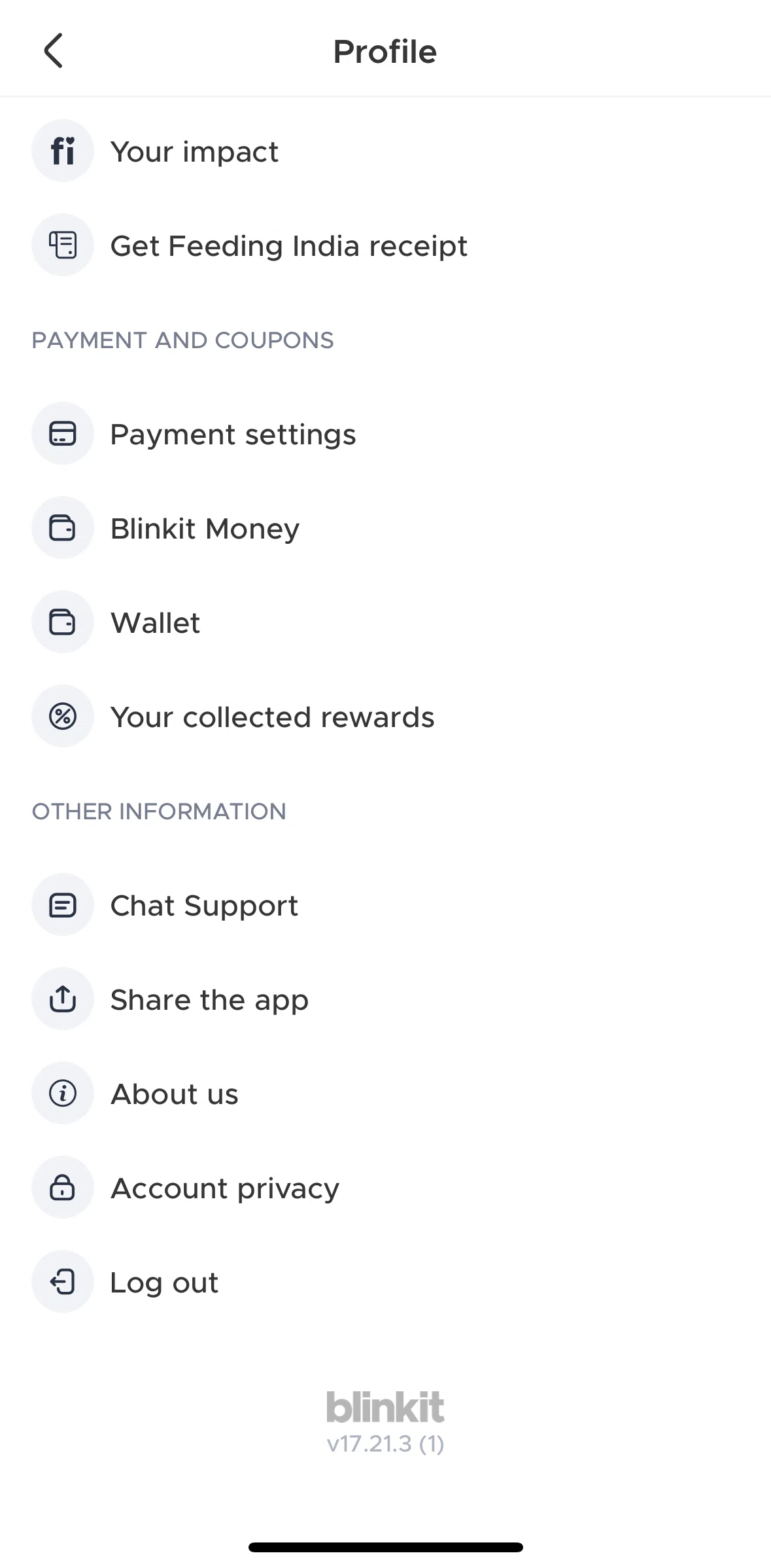 Blinkit Screen screen in the Logging out flow