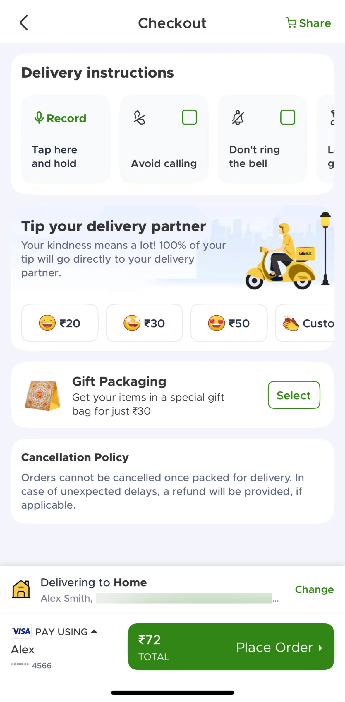 Blinkit Screen screen in the Placing an order flow
