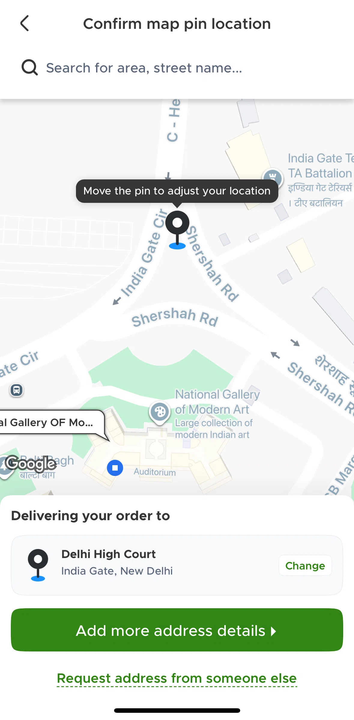 Blinkit Screen screen in the Request address flow