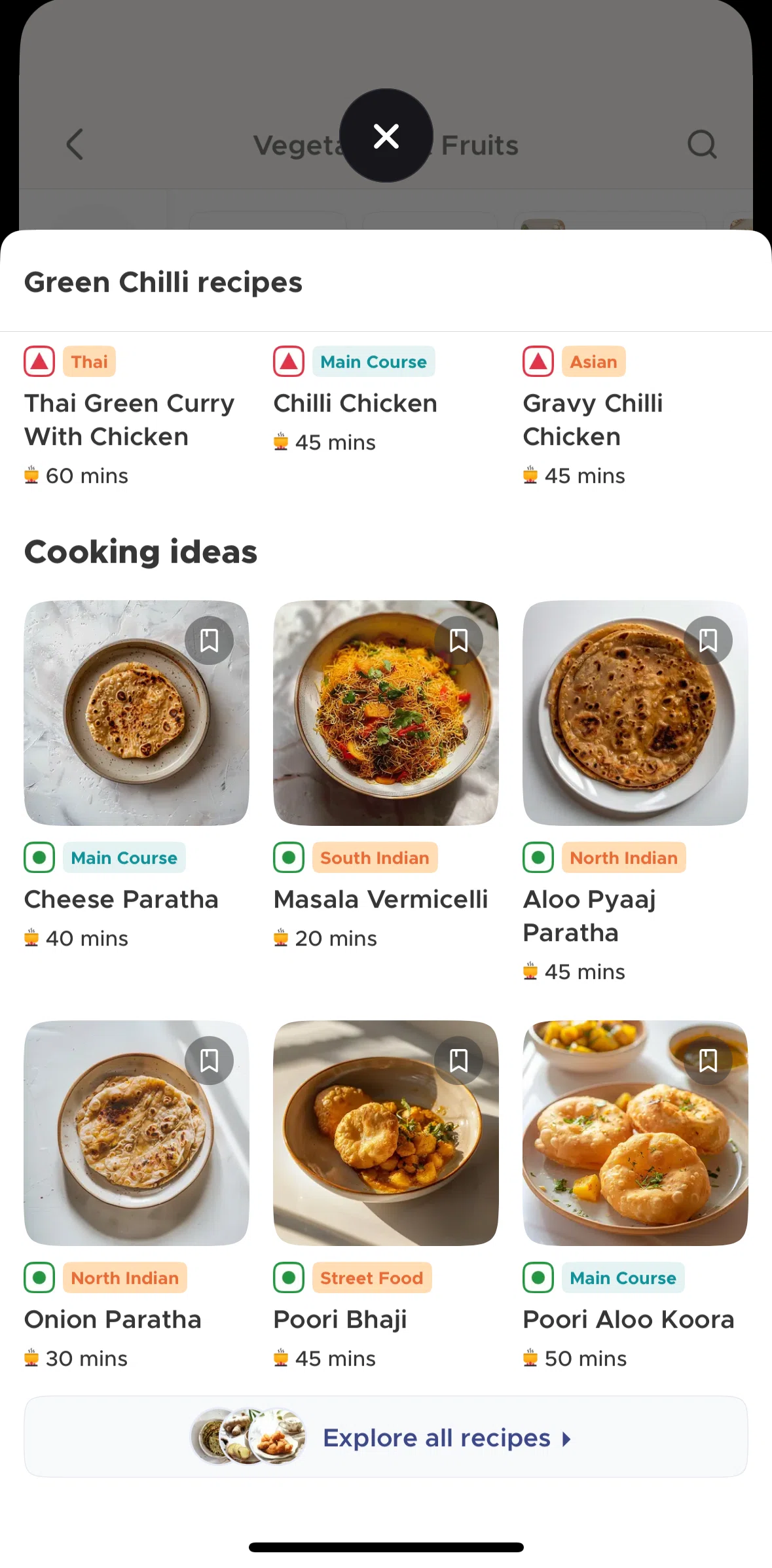 Blinkit Screen screen in the Saving a recipe flow