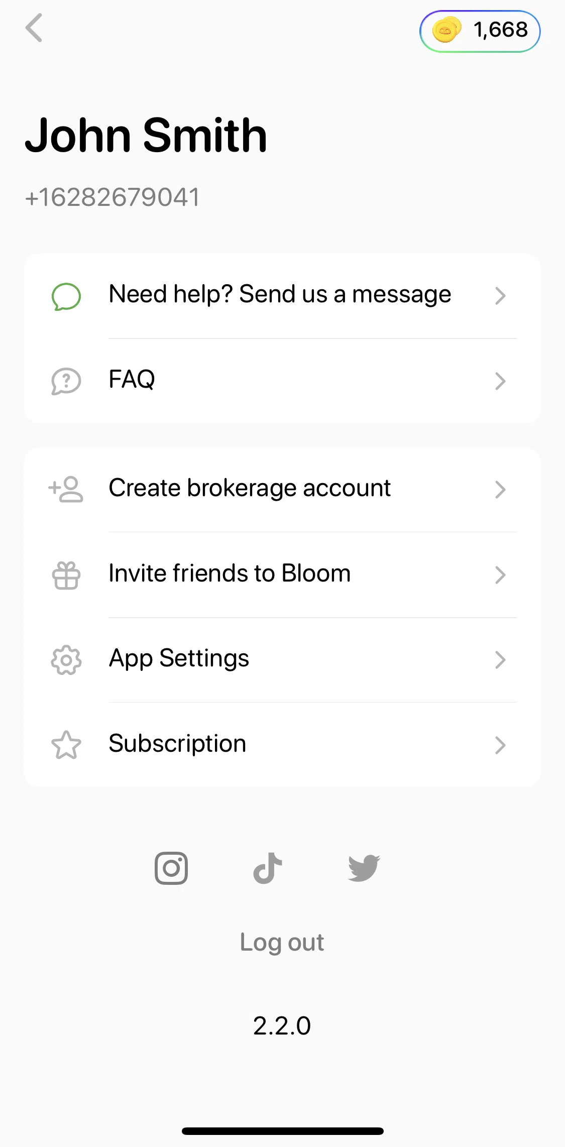 Bloom Screen screen in the FAQ flow