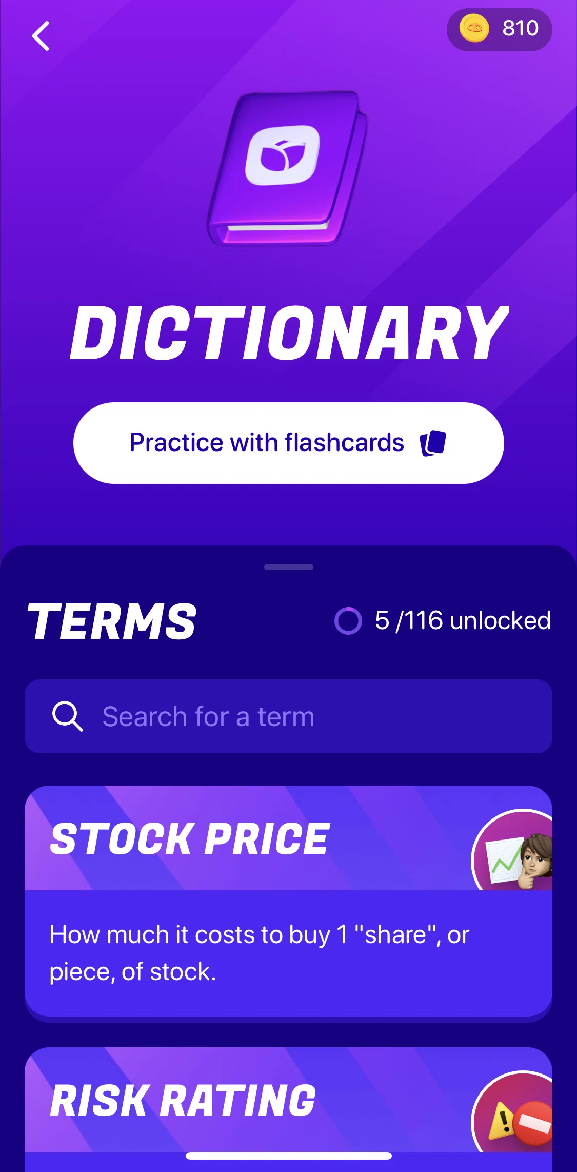 Bloom Screen screen in the Searching dictionary flow