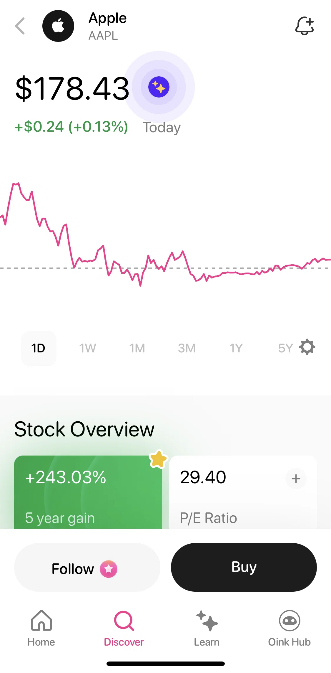 Bloom Screen screen in the Setting a stock alert flow