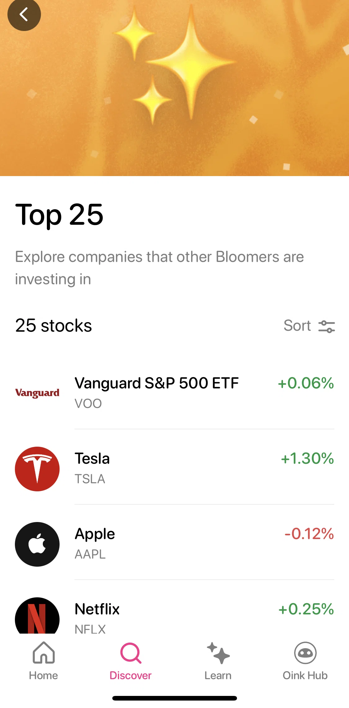 Bloom Screen screen in the Sorting a stock category flow