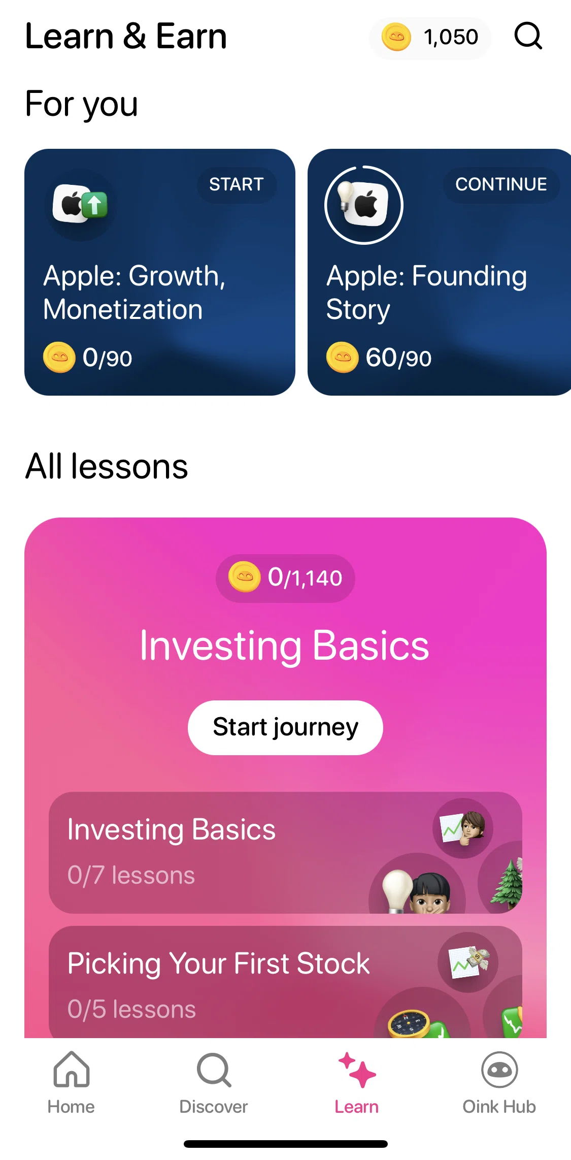 Bloom Screen screen in the Starting a lesson/journey flow