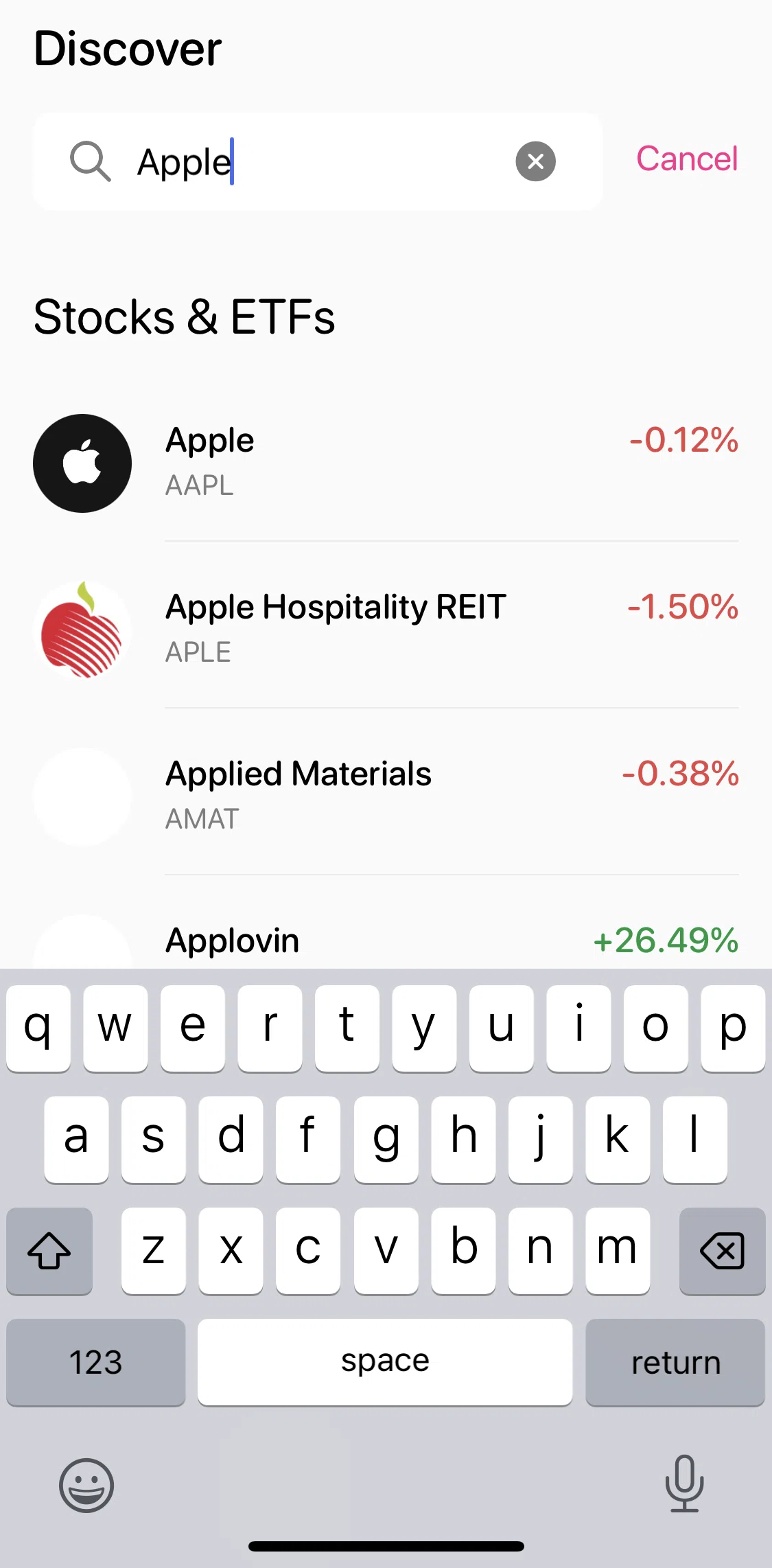 Bloom Screen screen in the View stock detail flow