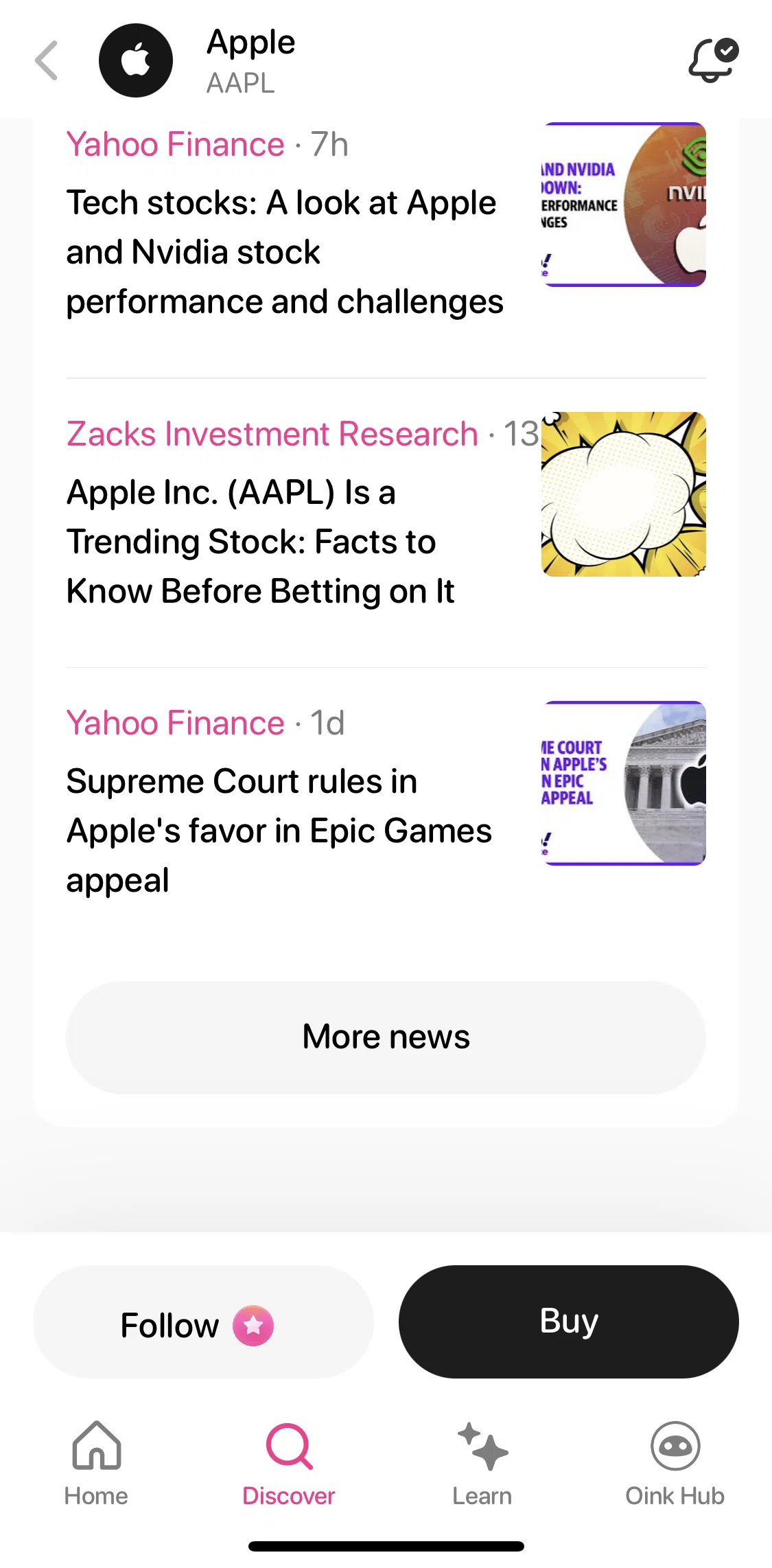 Bloom Screen screen in the View stock news flow
