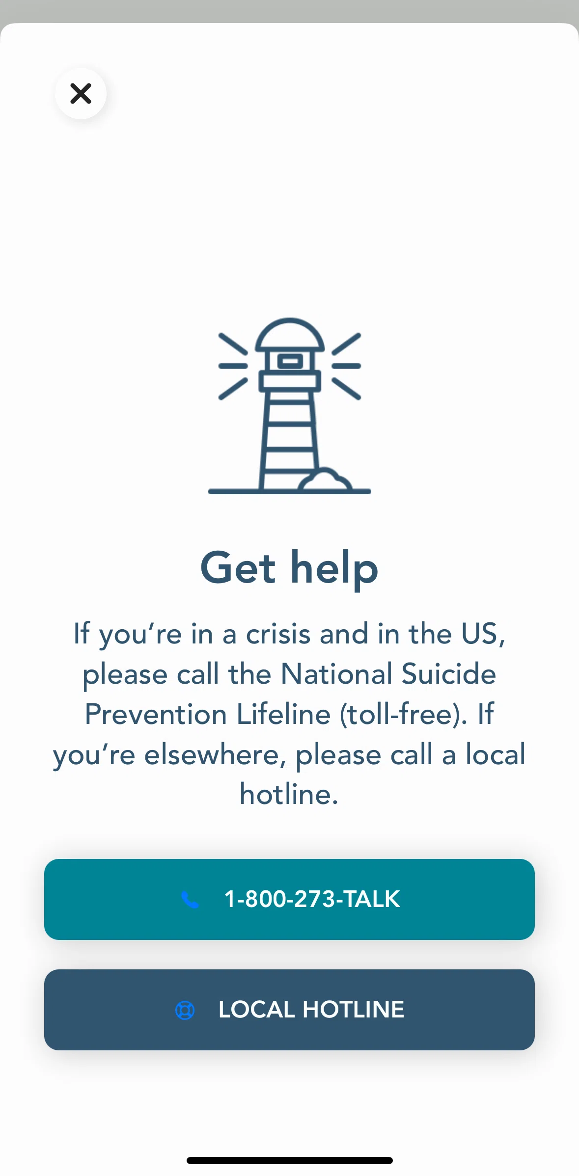 Bloom Screen screen in the Local hotline flow