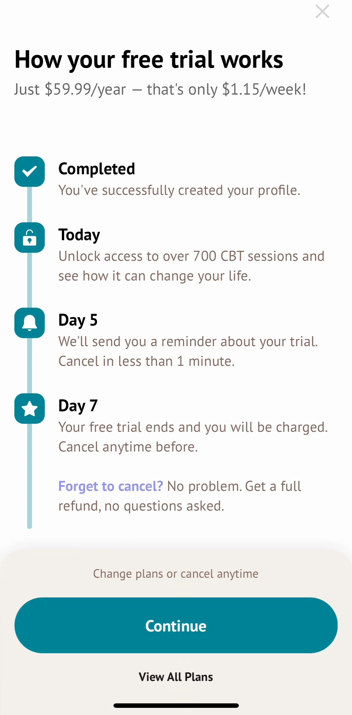 Bloom Screen screen in the Subscribe to premium flow