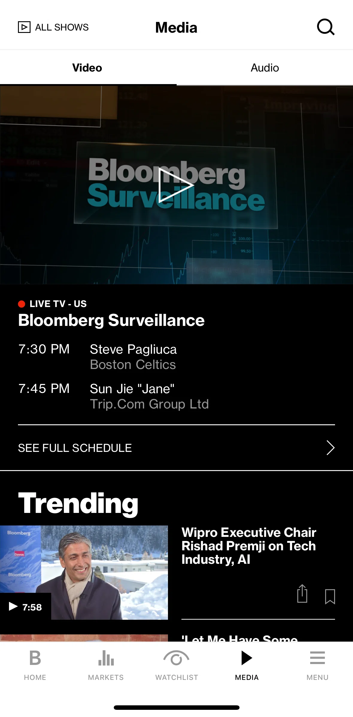 Bloomberg Screen screen in the All shows flow