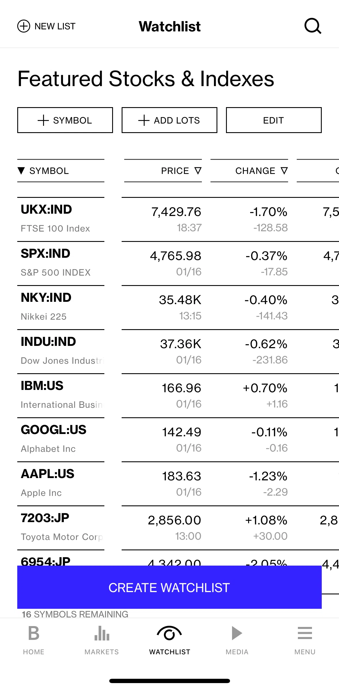 Bloomberg Screen screen in the Creating a watchlist flow