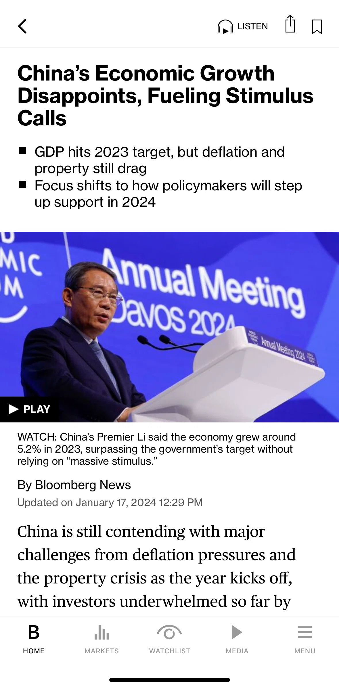 Bloomberg Screen screen in the Saving an article flow