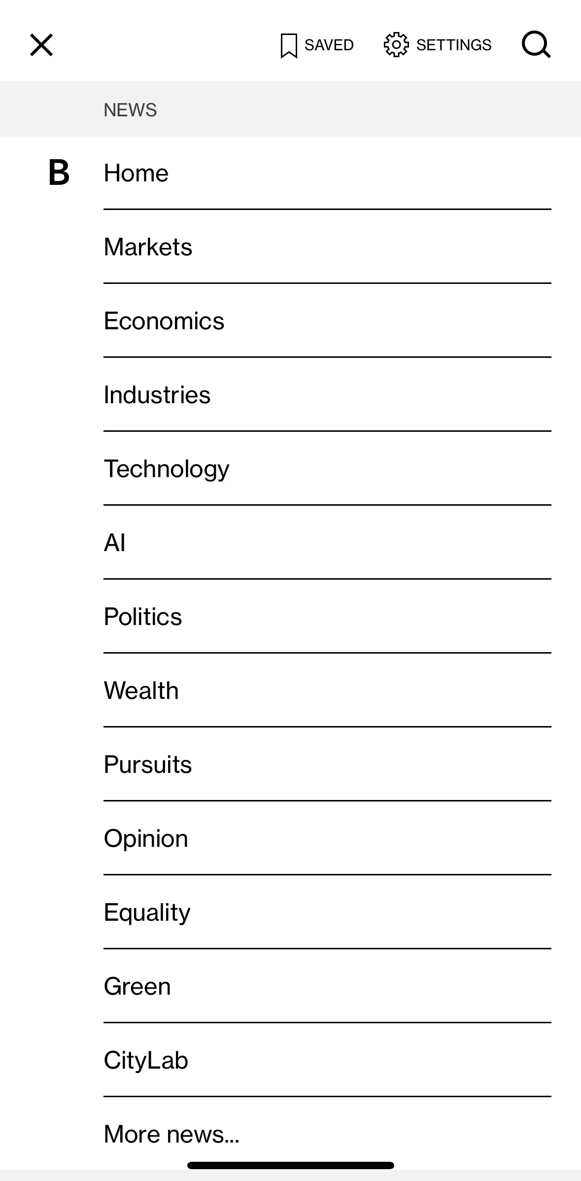 Bloomberg Screen screen in the Settings flow