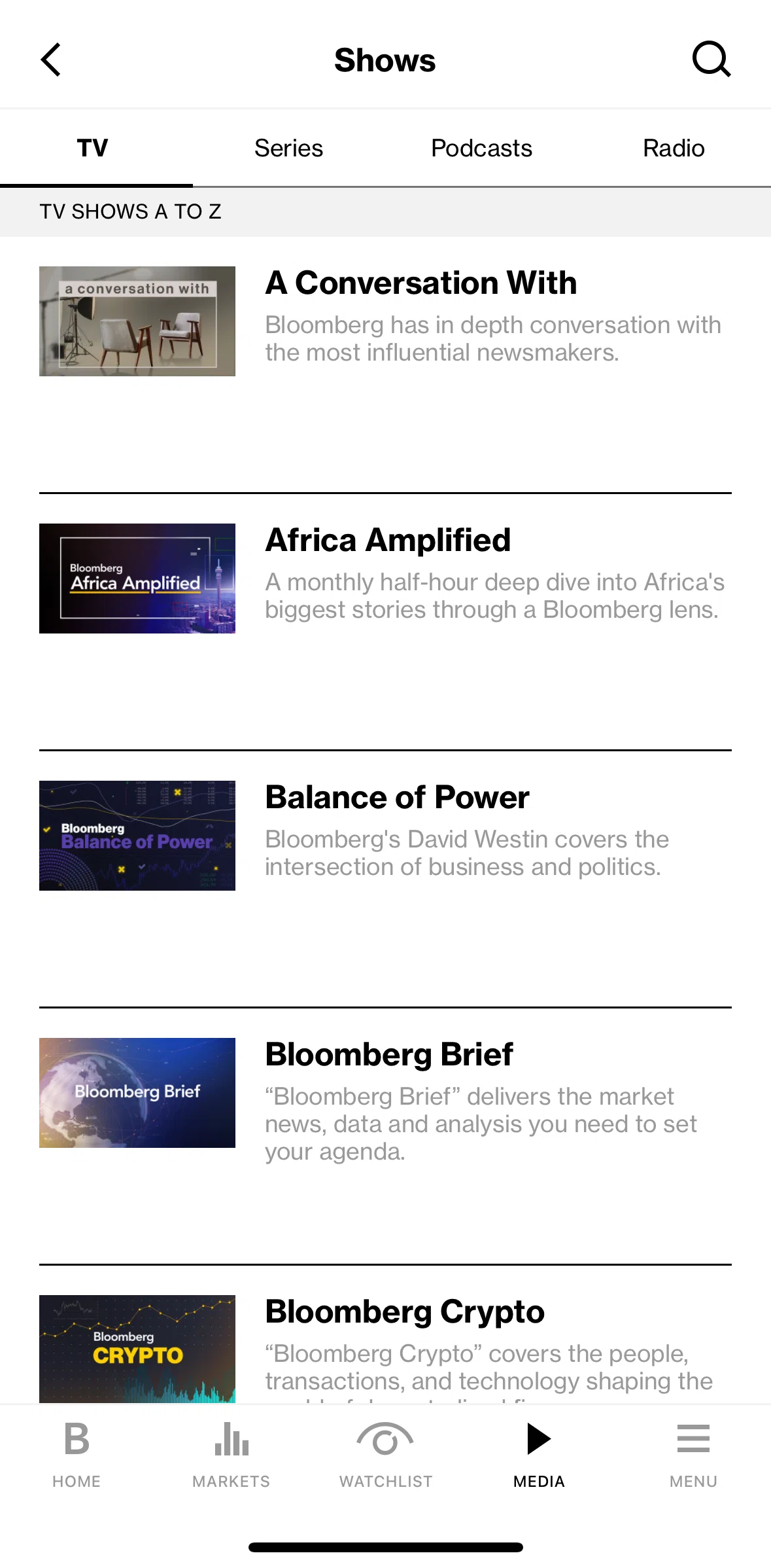 Bloomberg Screen screen in the Show details flow