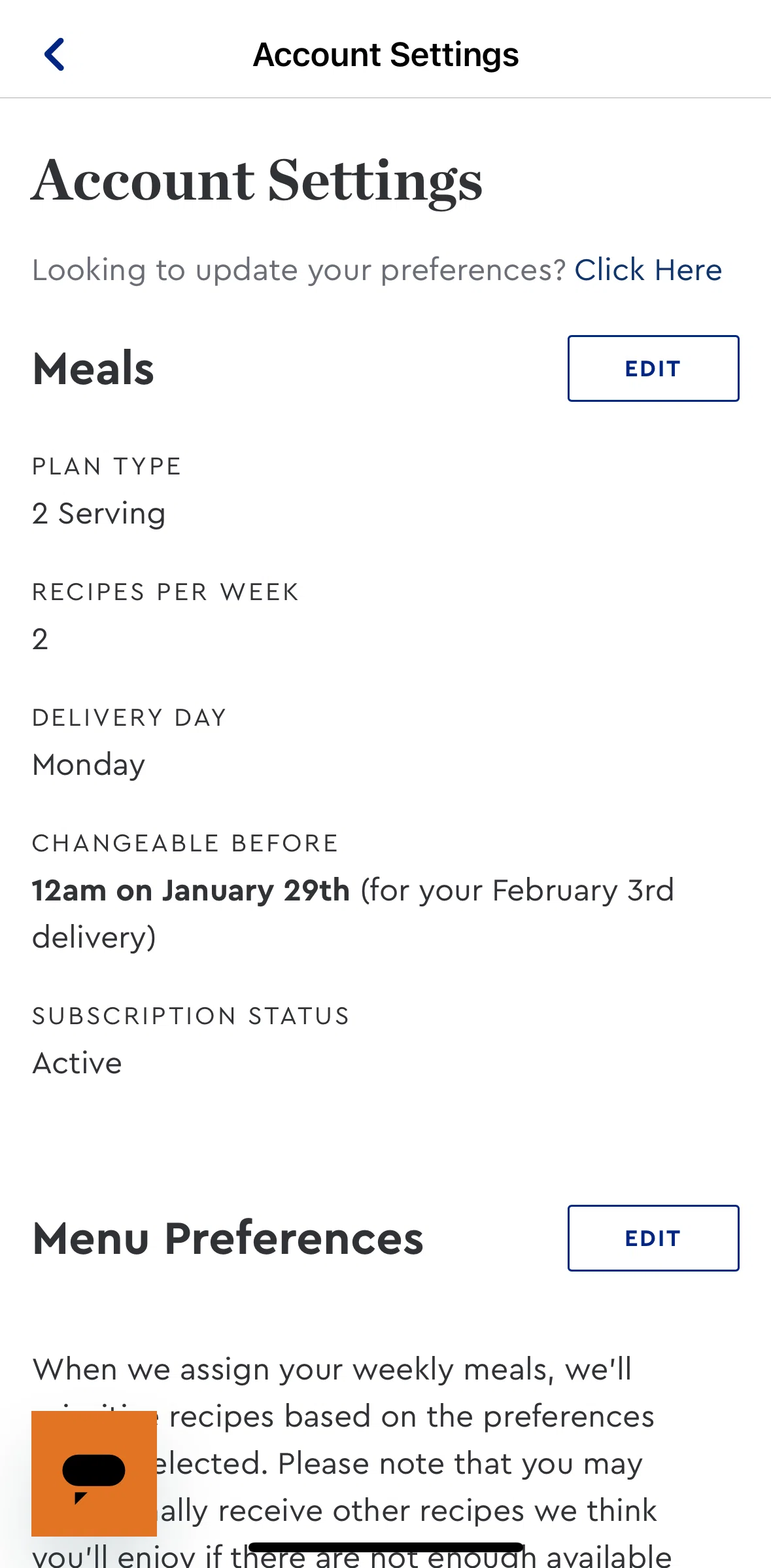 Blue Apron Screen screen in the Canceling subscription flow