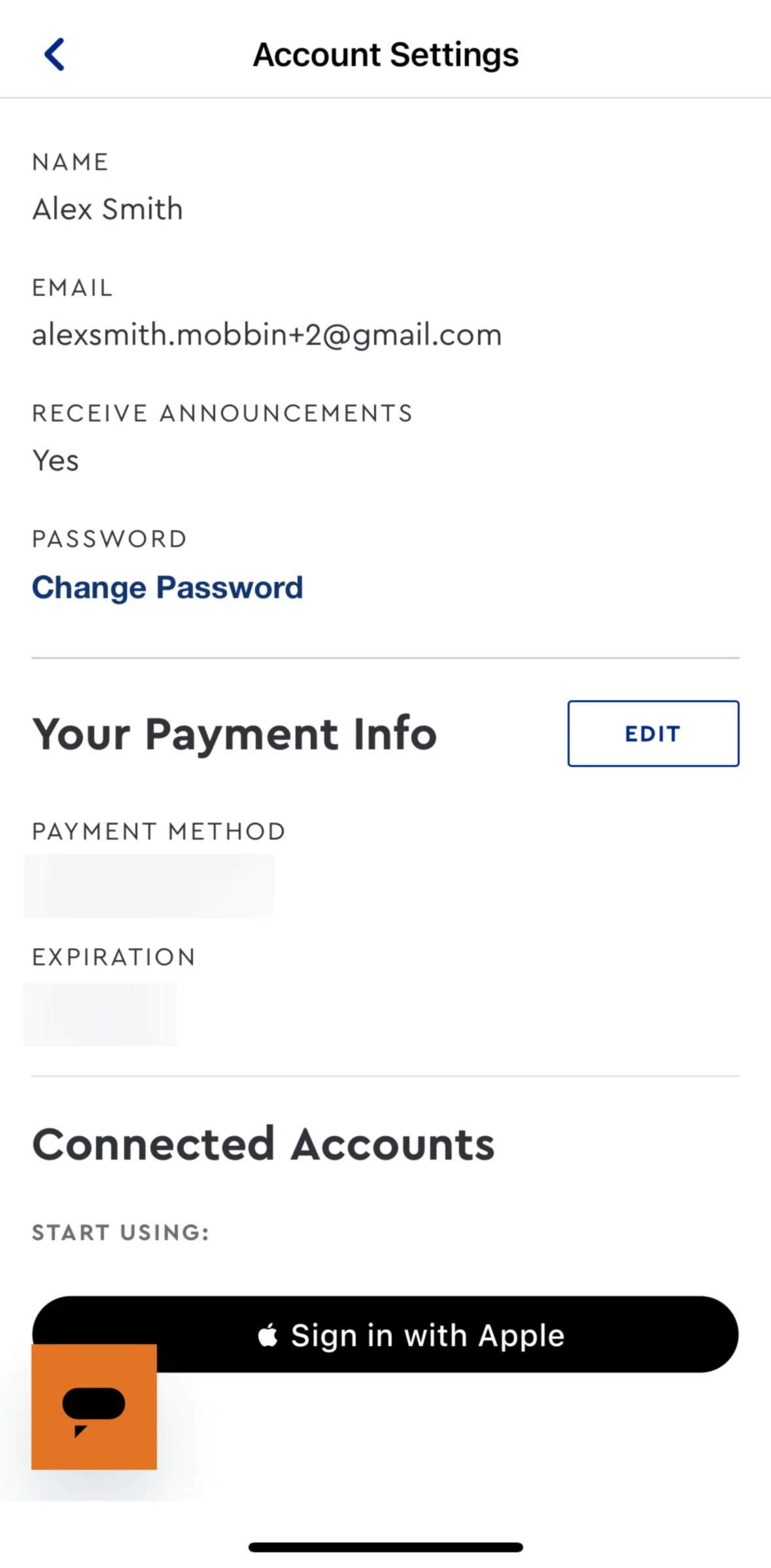 Blue Apron Screen screen in the Changing password flow