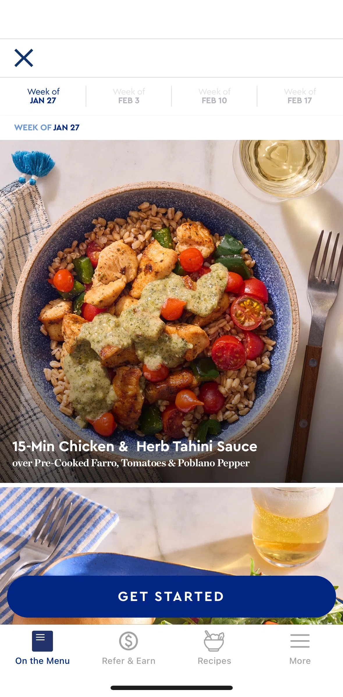 Blue Apron Screen screen in the On the menu flow