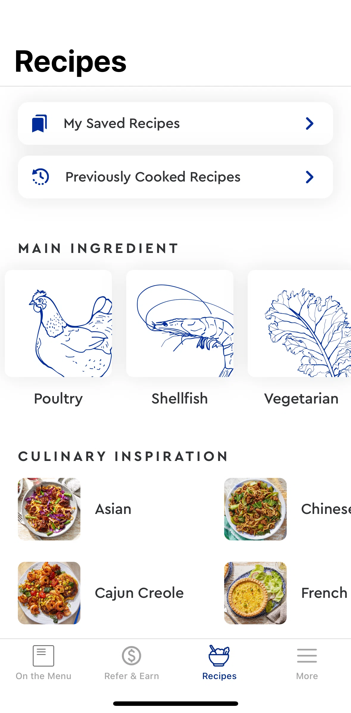 Blue Apron Screen screen in the Saved recipes flow