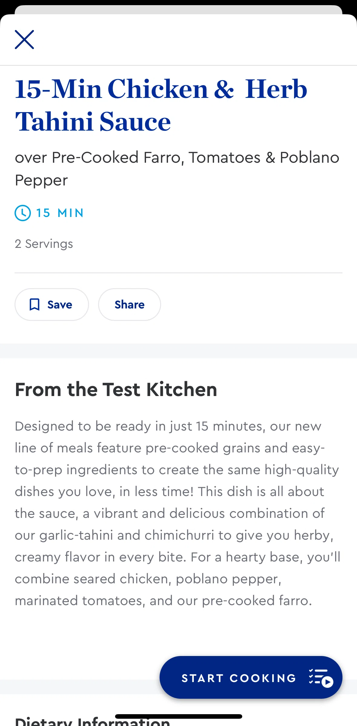Blue Apron Screen screen in the Saving a recipe flow