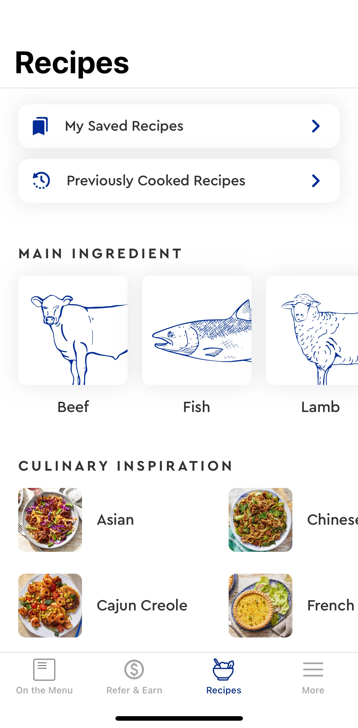 Blue Apron Screen screen in the View recipes by main ingredients flow
