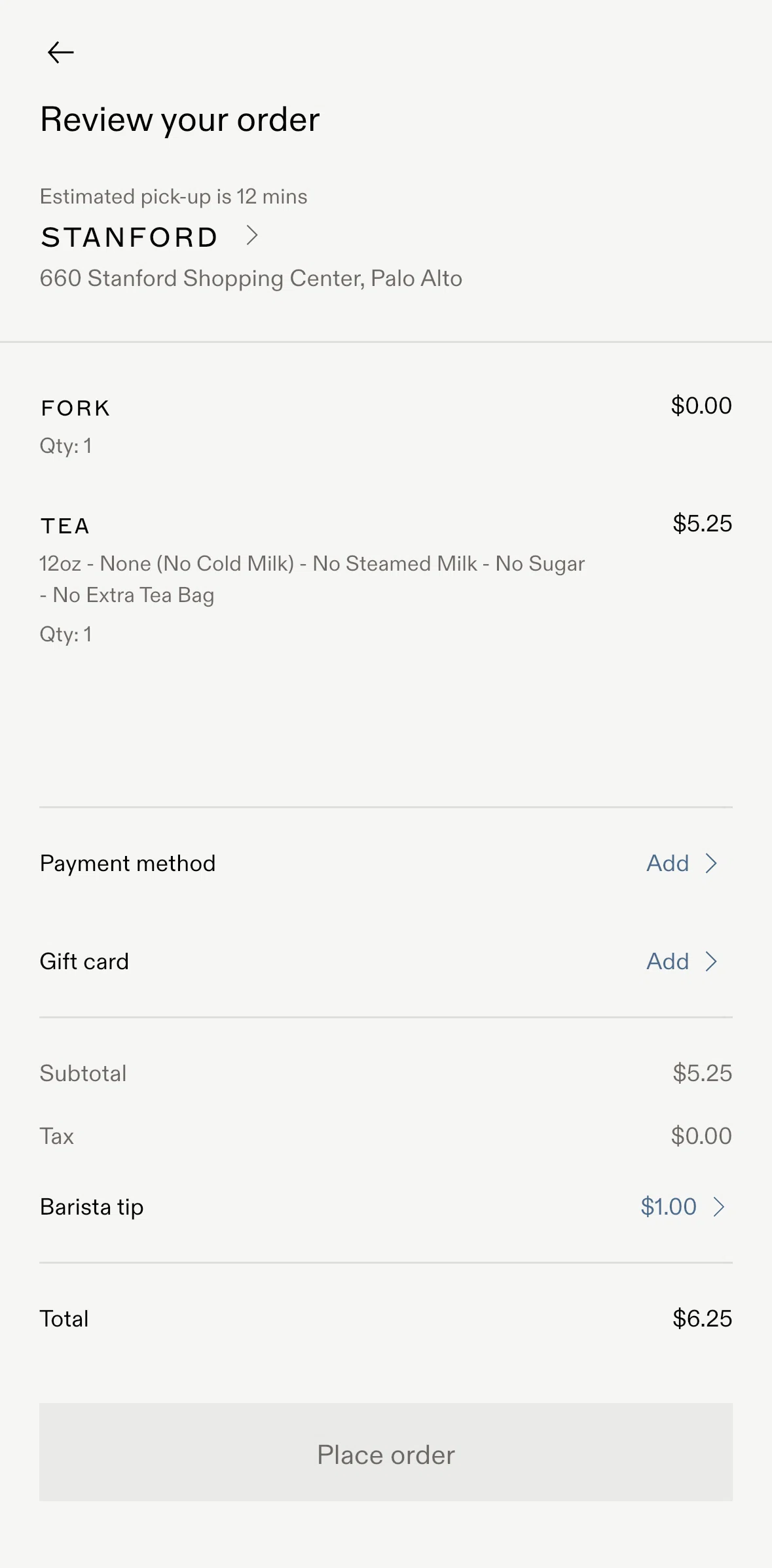 Blue Bottle Coffee Screen screen in the Adding a payment method flow