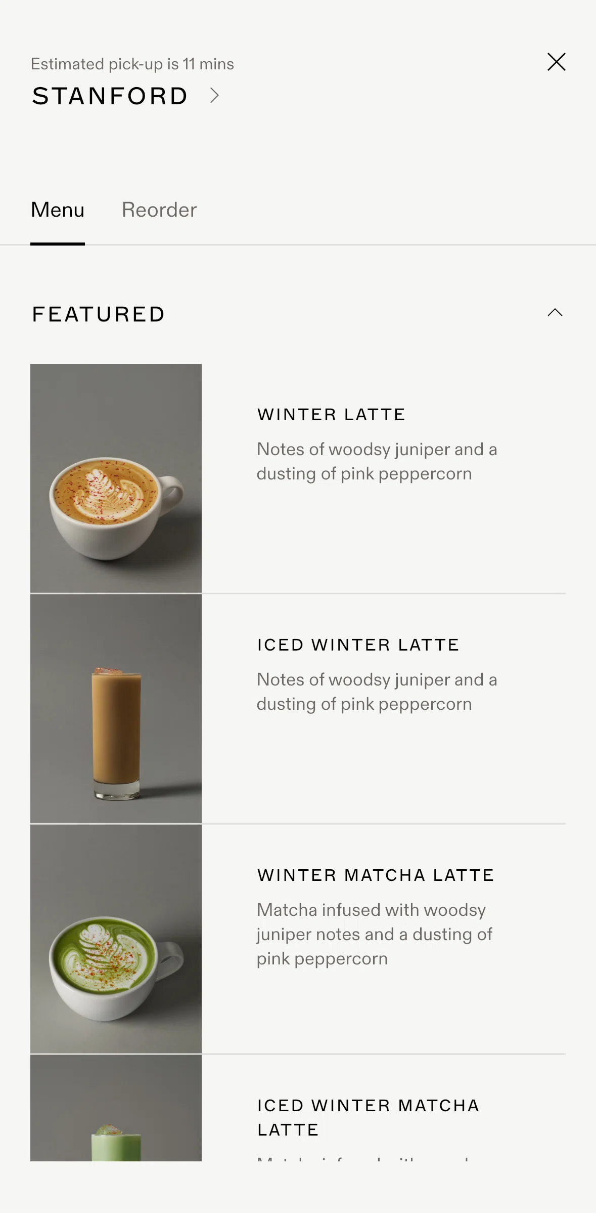 Blue Bottle Coffee Screen screen in the Adding an item to cart flow