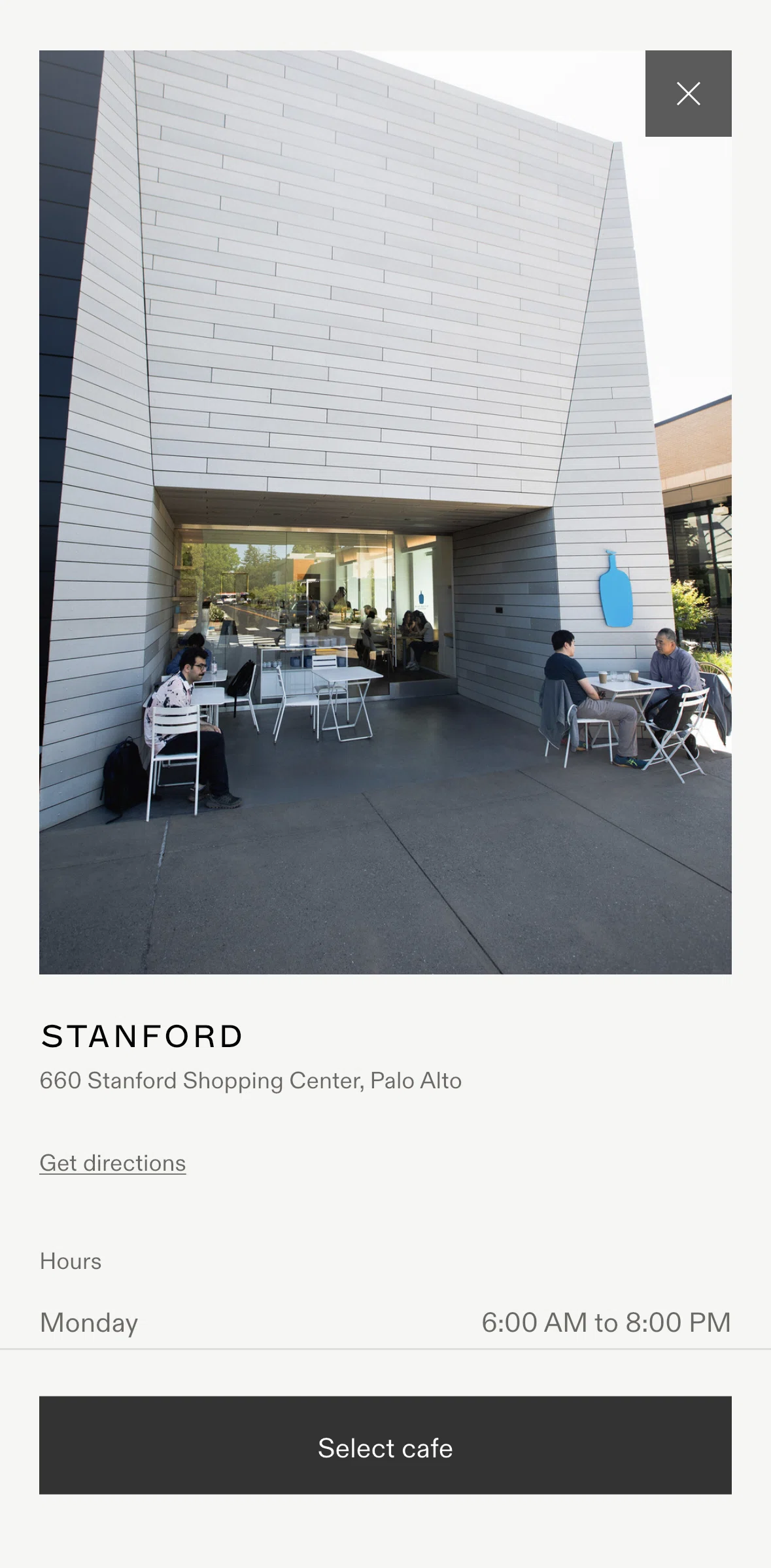 Blue Bottle Coffee Screen screen in the Cafe detail flow