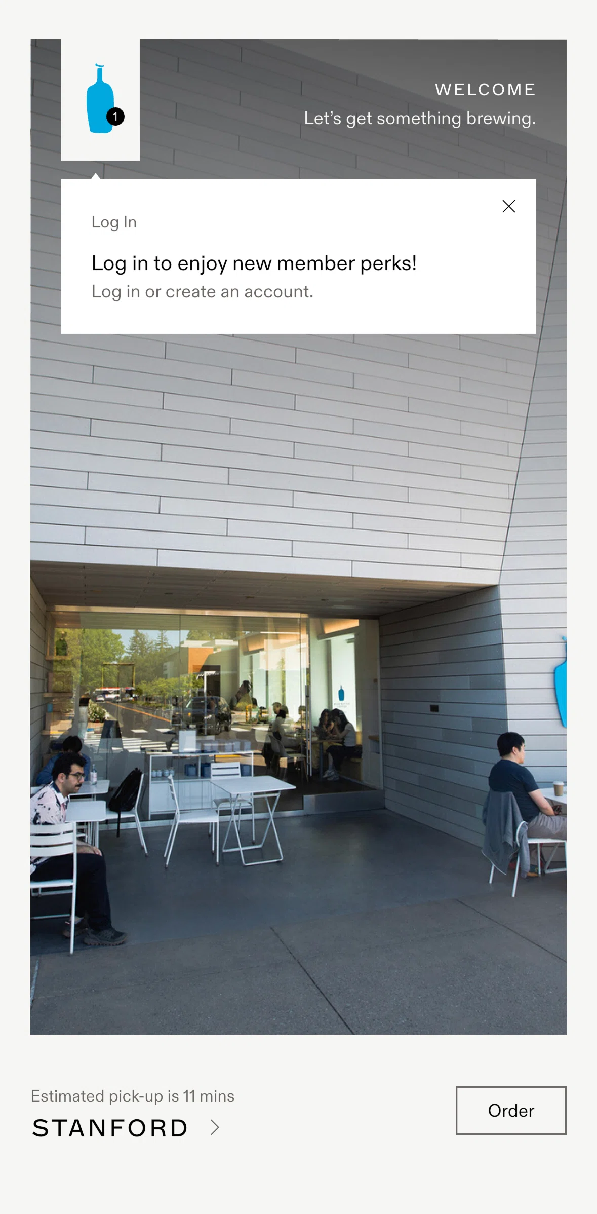Blue Bottle Coffee Screen screen in the Creating an account flow
