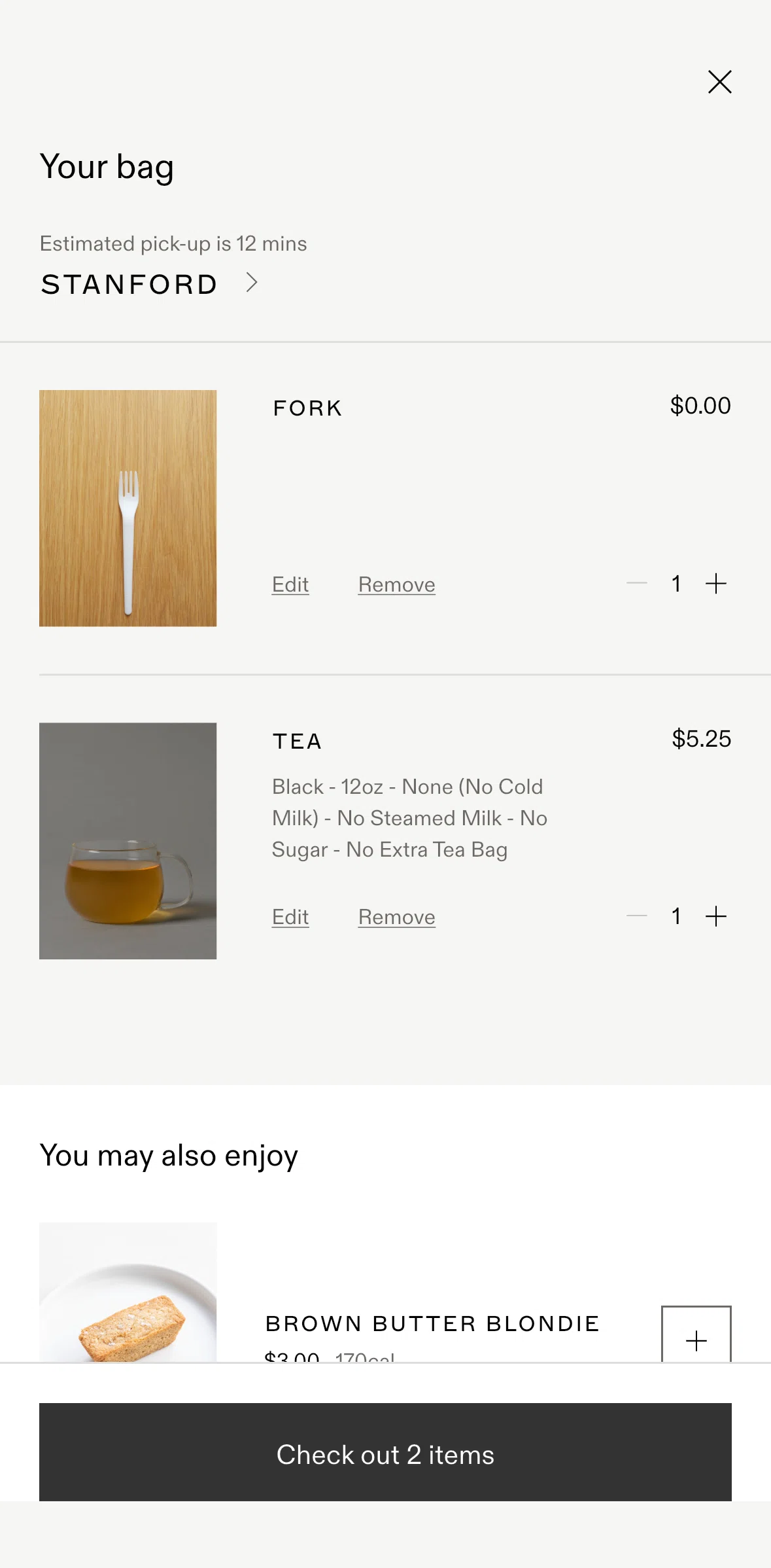 Blue Bottle Coffee Screen screen in the Placing an order flow