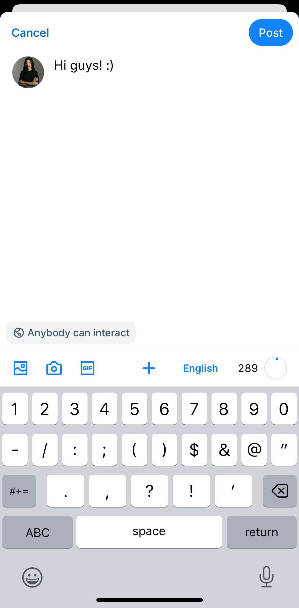 Bluesky Social Screen screen in the Adding a gif flow