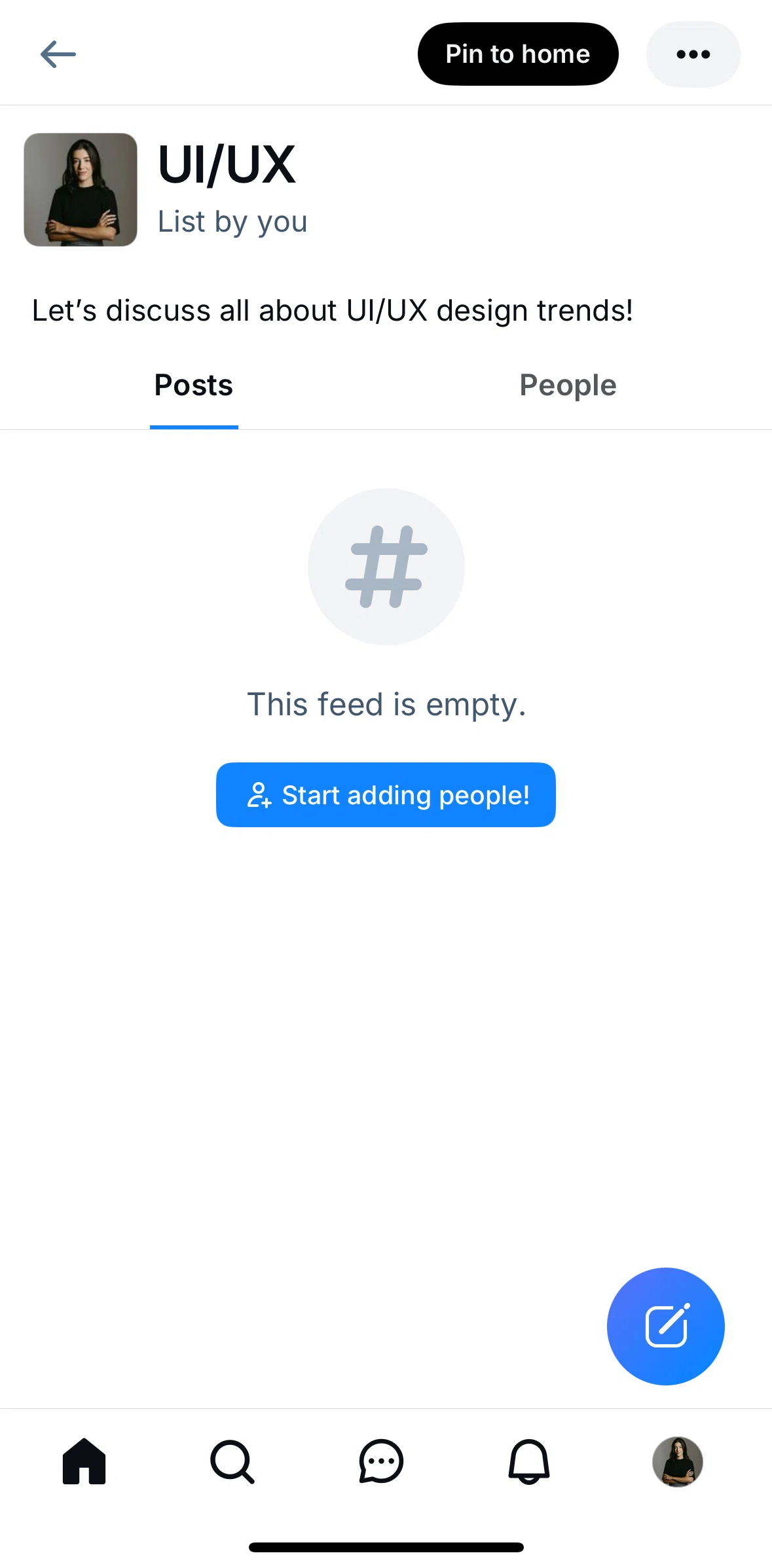 Bluesky Social Screen screen in the Adding people to list flow